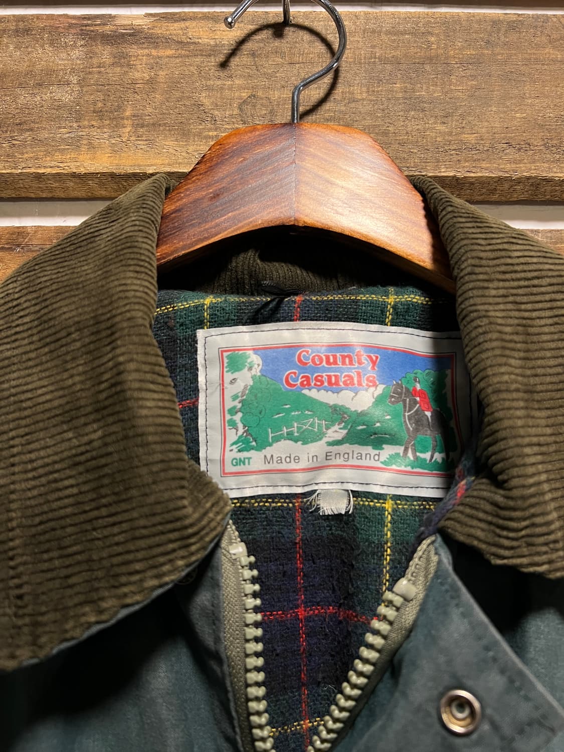 [M]90's Made in England 체크 라이닝 왁스드 헌팅 자켓 상품이미지2