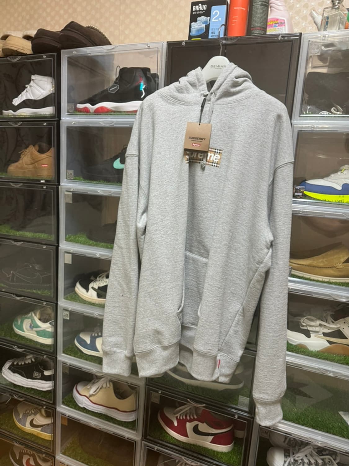 슈프림 x 버버리 박스로고 후드 스웨트셔츠 헤더 그레이 - 22SS xl 상품이미지1