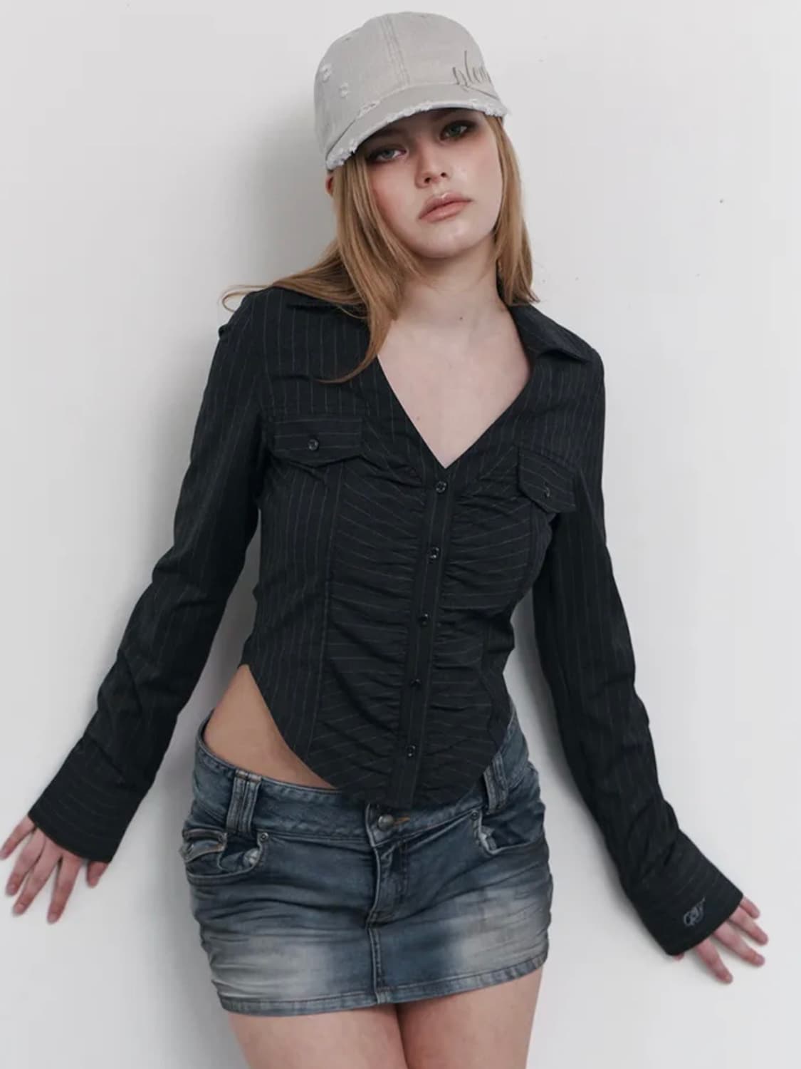 플노팔 카일라 셔링 셔츠 탑 (Indigo) 상품이미지1