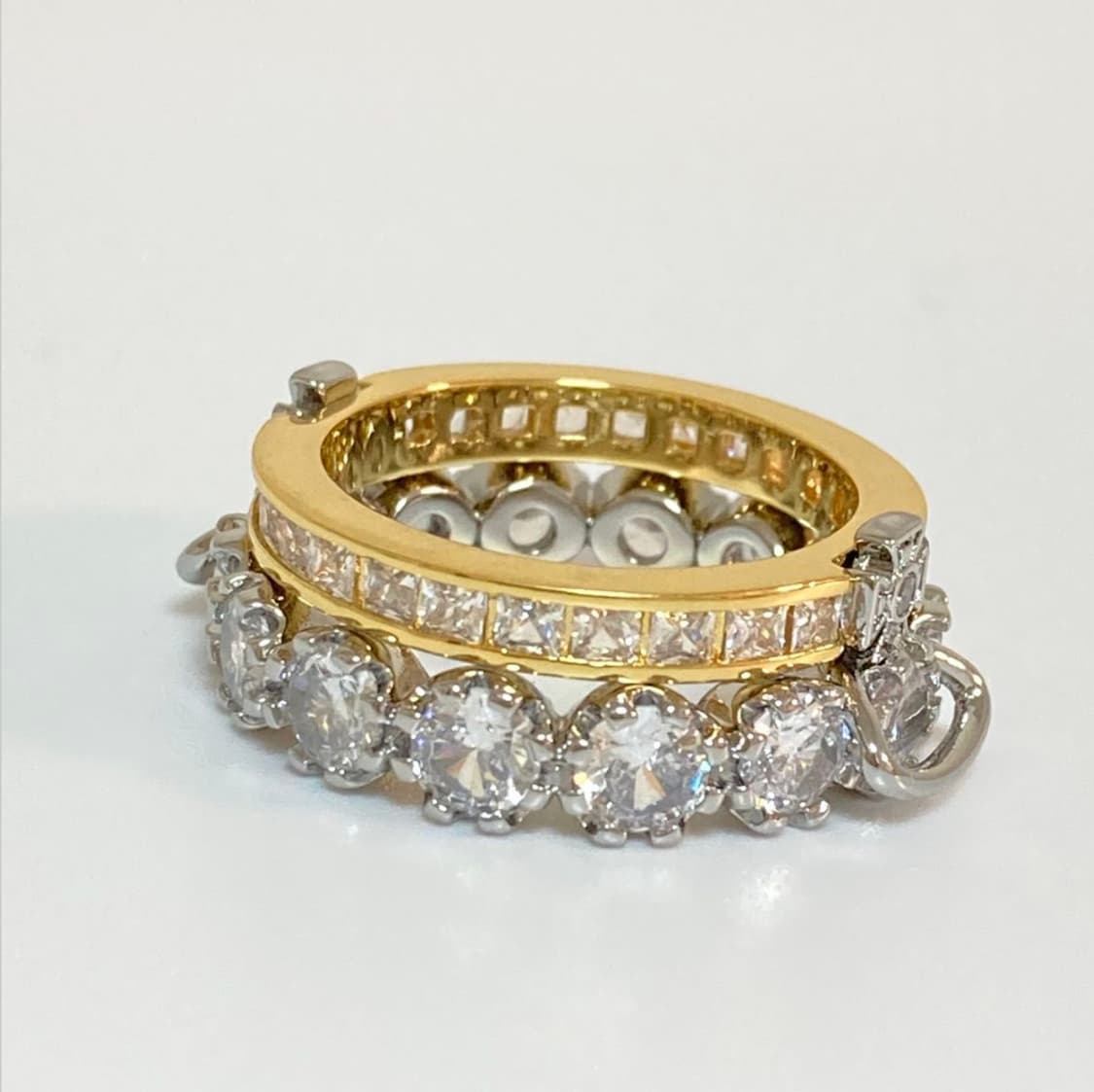 비비안웨스트우드 아카이브 큐빌크리스탈 골드실버 2단링 반지 상품이미지2