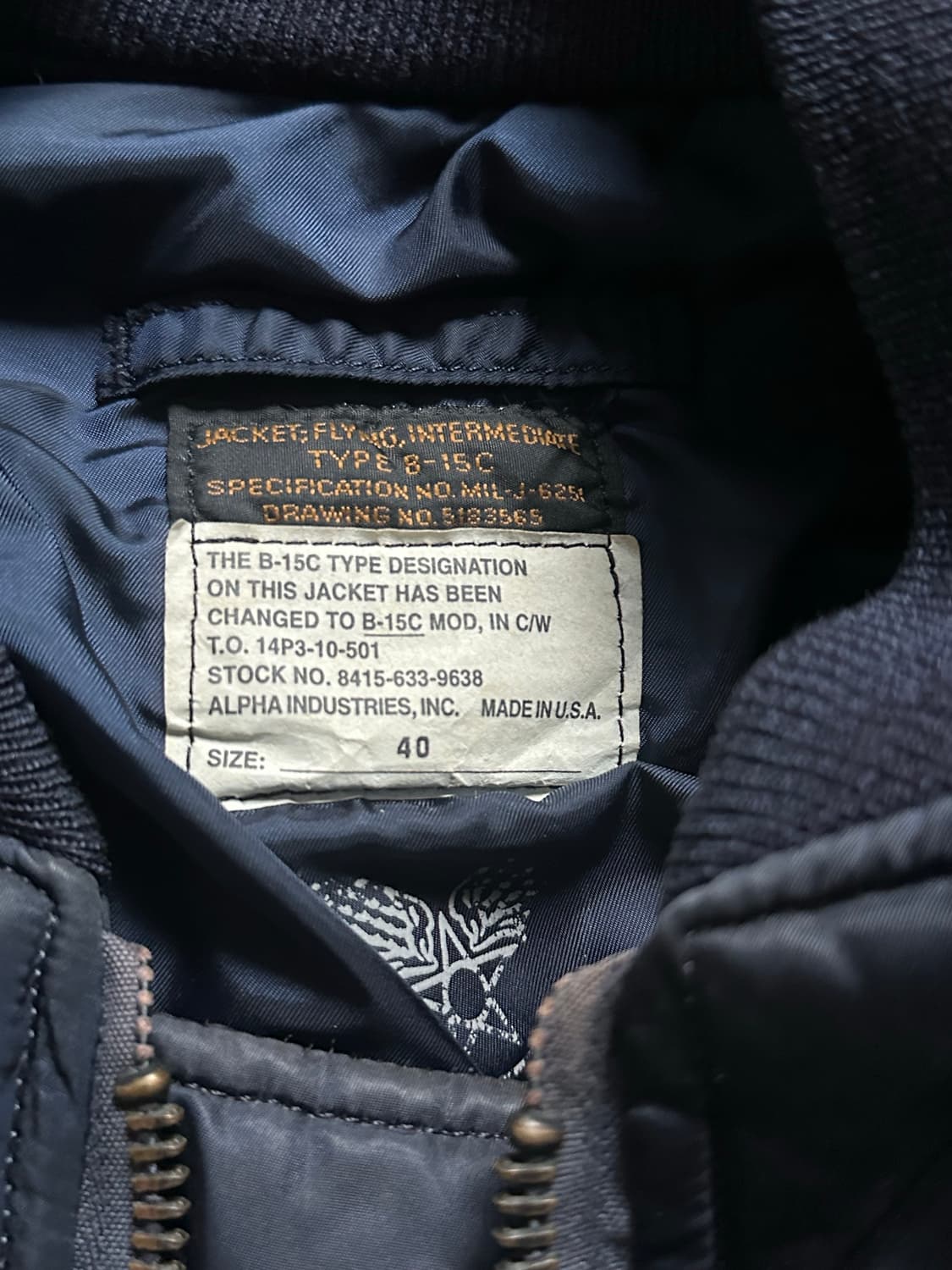 오리지널 미제조 알파 B-15C MA-1 울파일 상품이미지3