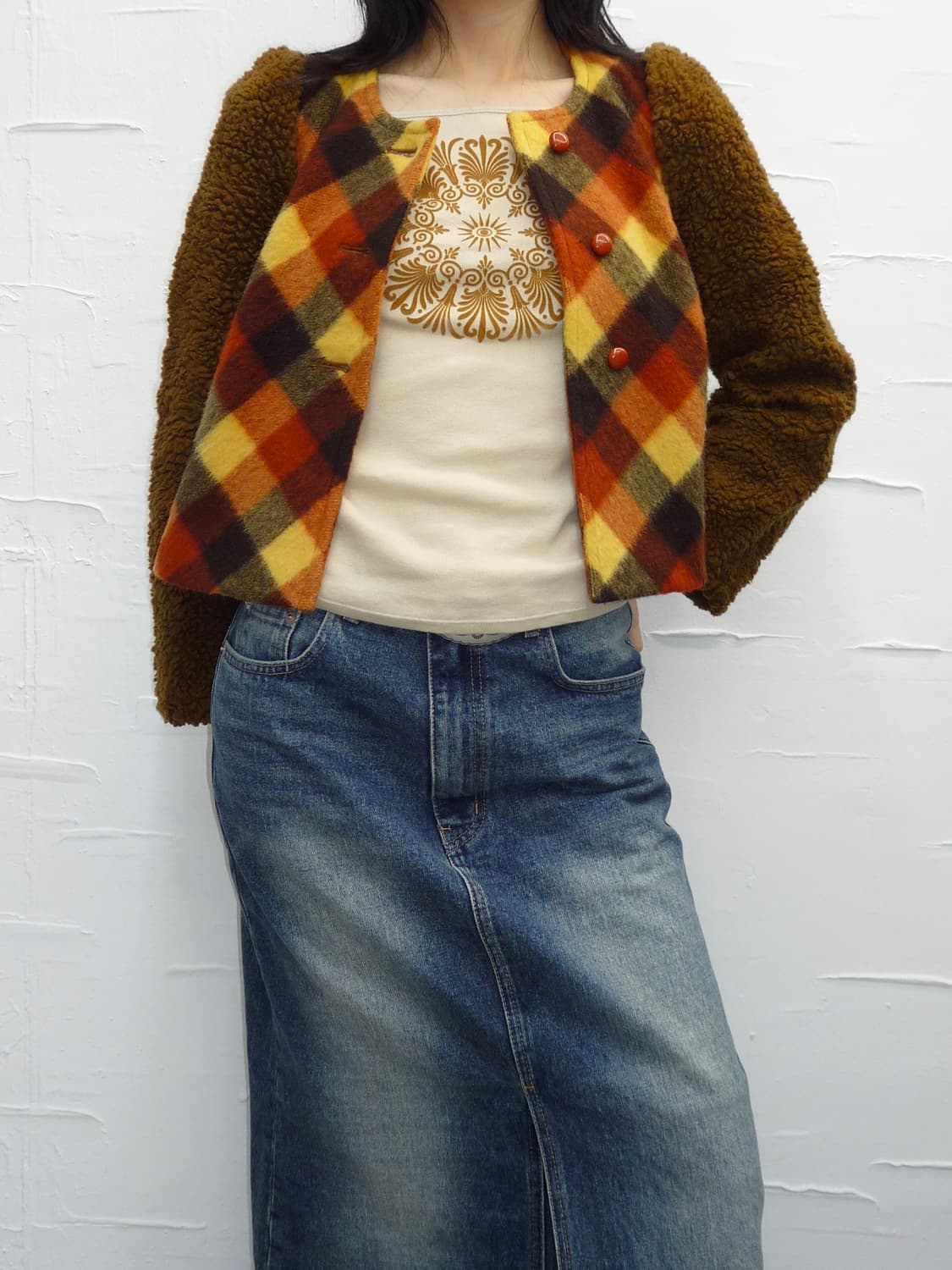 checked Sherpa crop jacket 상품이미지5