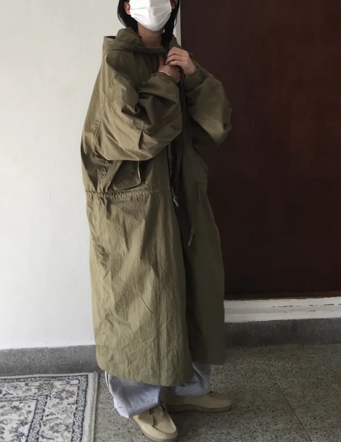 오버핏 피쉬테일 개파카 야상 - 카키 상품이미지1