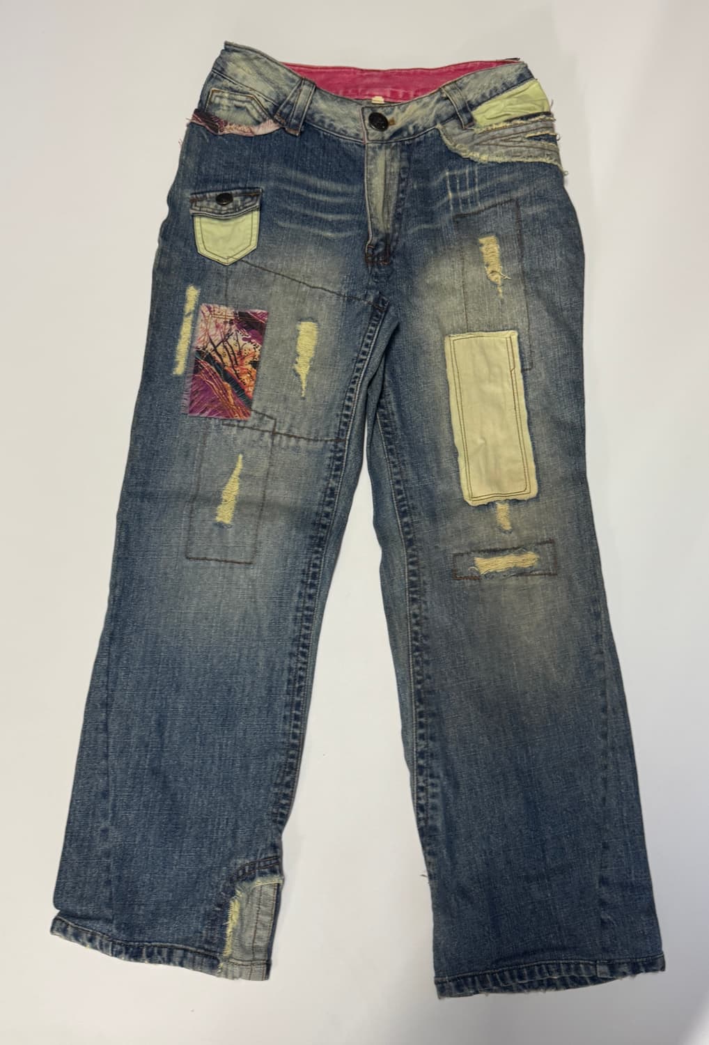 여성 90s Y2K 빈티지 패치워크 세미 와이드 데님팬츠 상품이미지1