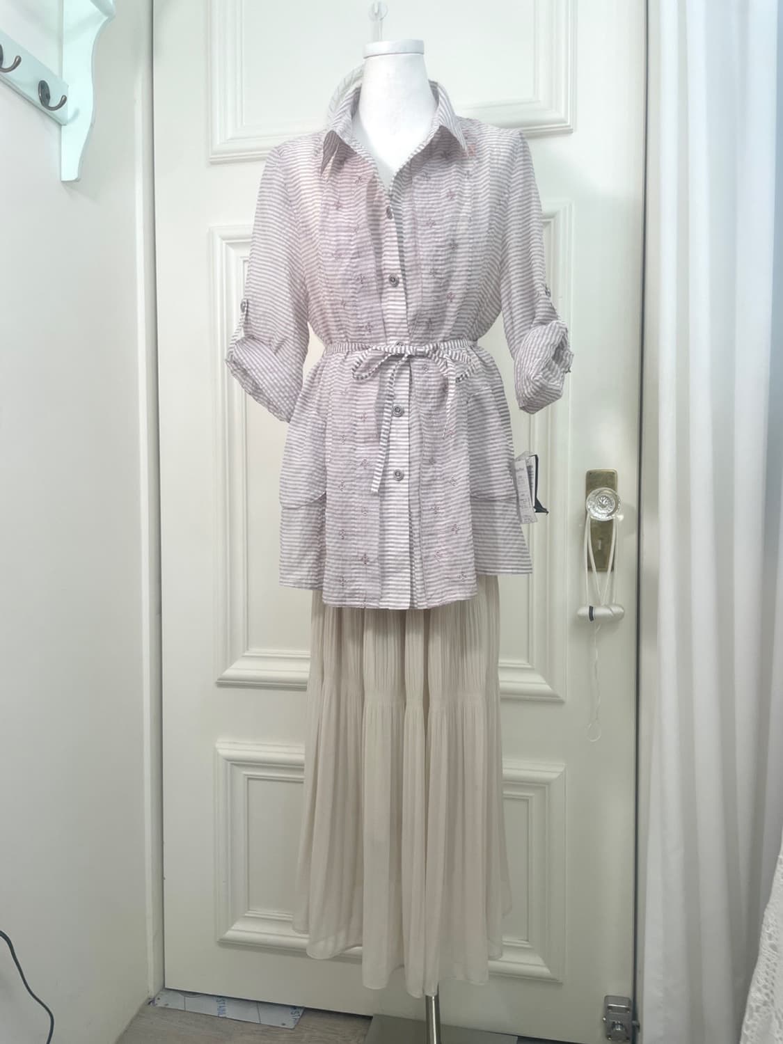 lavender stripe embroidery summer shirt 상품이미지2