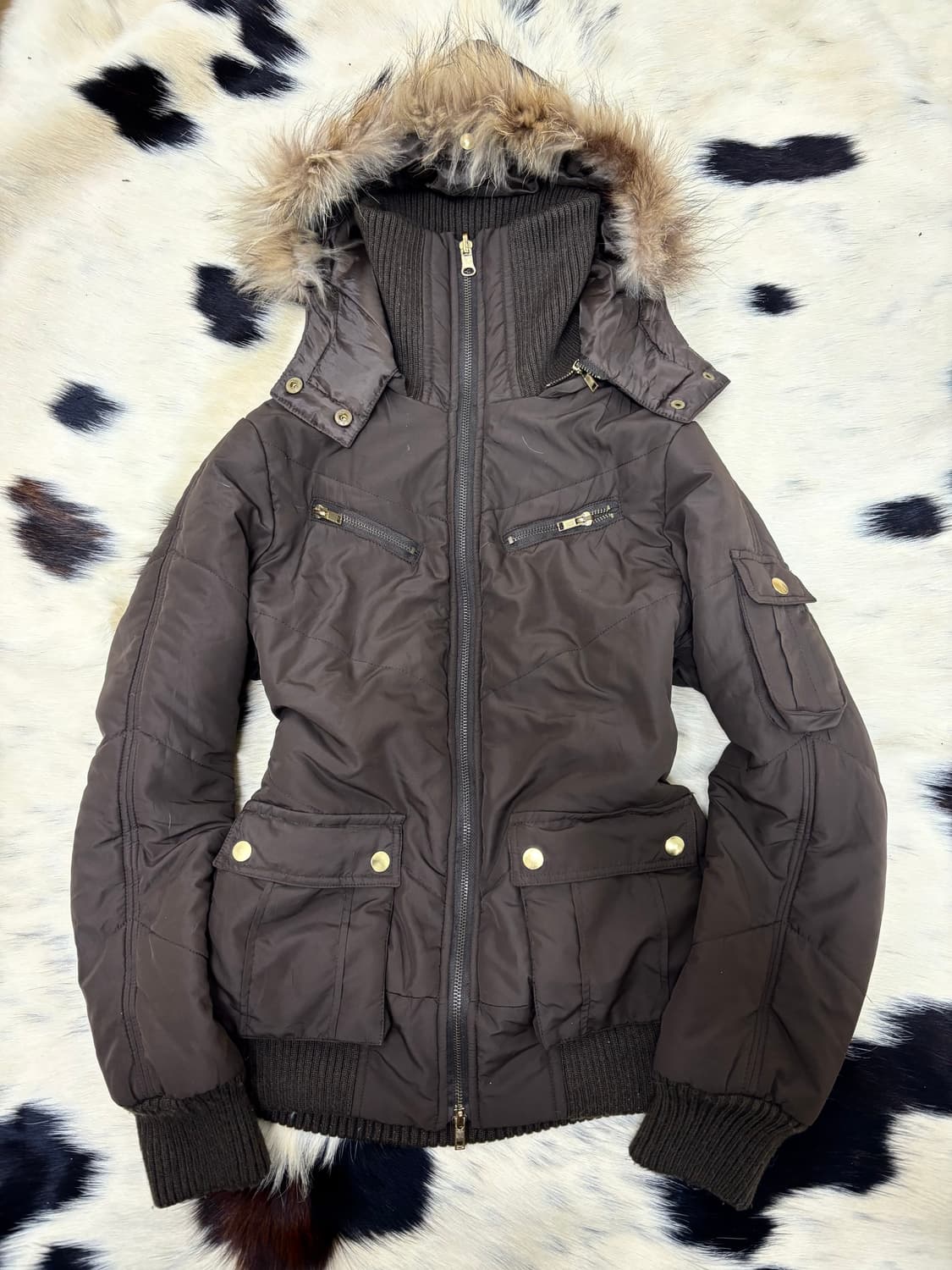 High Neck Design Multi Pocket Brown Fur  상품이미지5