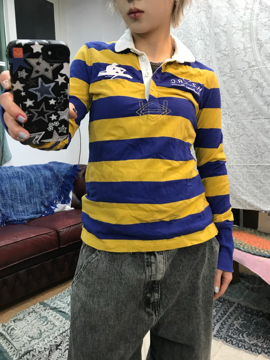 헤지스 스트라이프 긴팔 카라티 상품이미지2