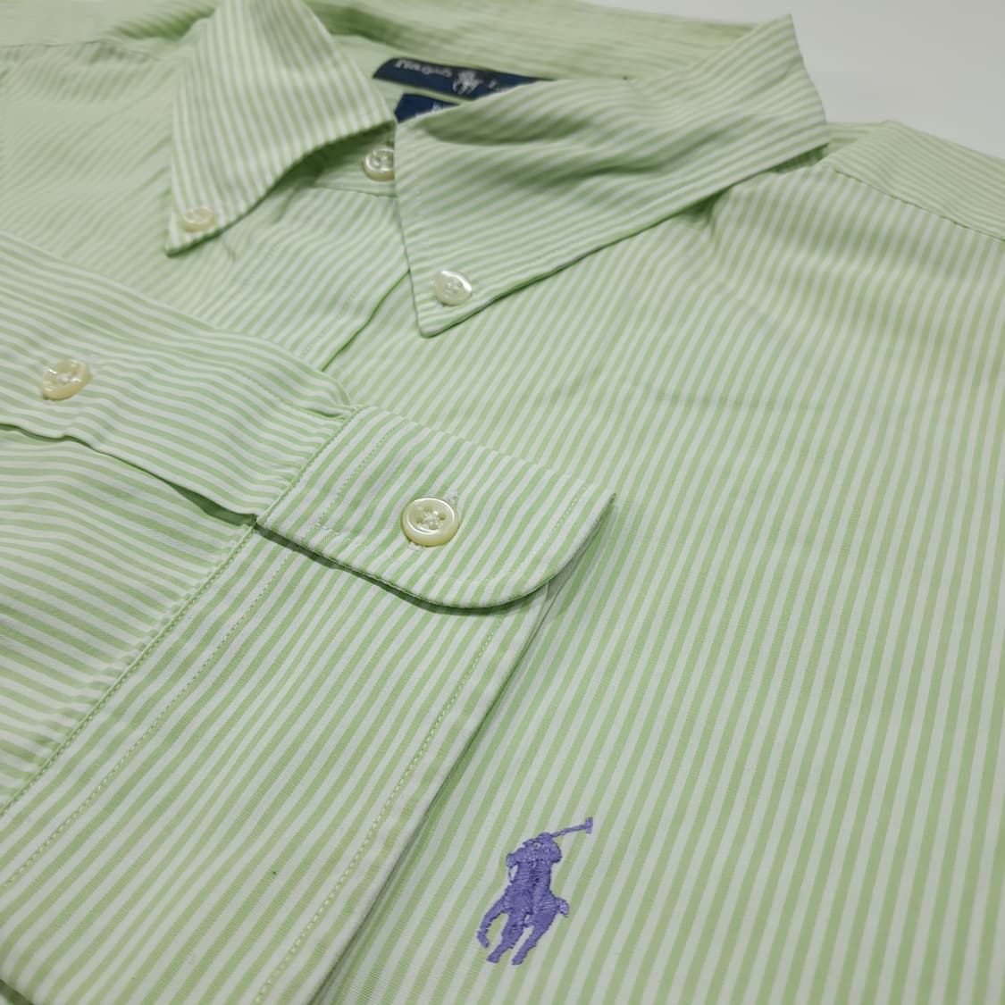 CL439 2XL 폴로 90s 코튼 스트라이프 라이트그린 셔츠 남방 상품이미지3