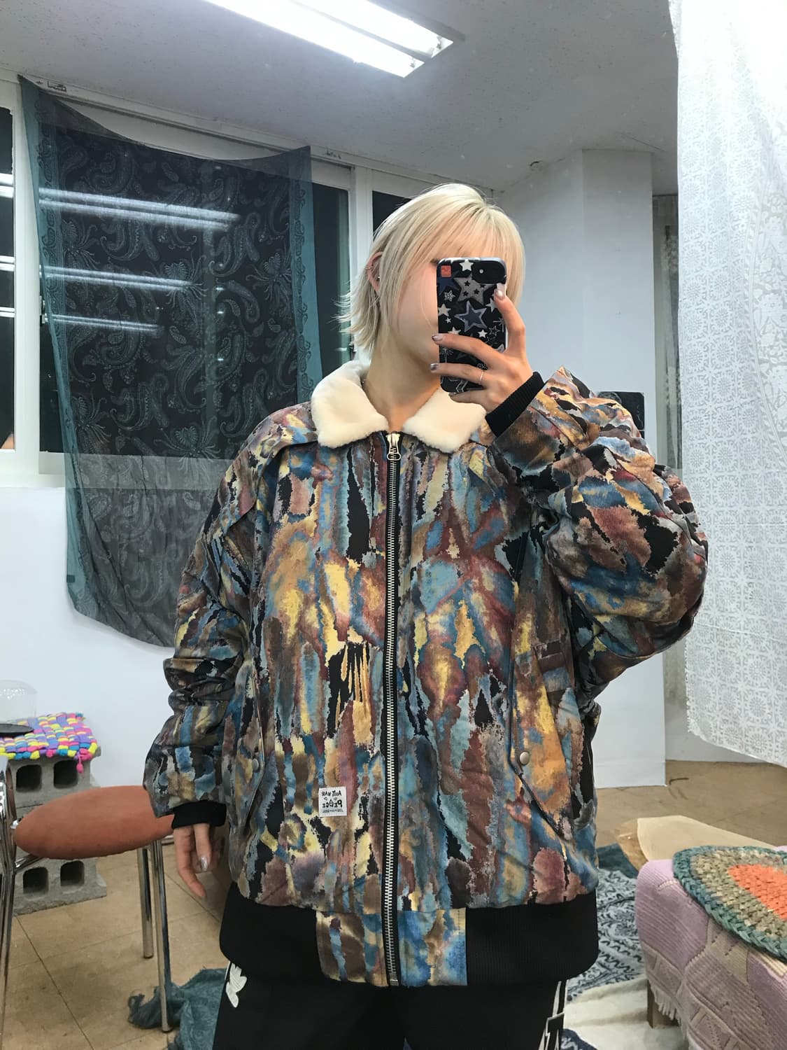 ANTI WAR & PEACE 빈티지 패턴 양털 카라 점퍼 상품이미지6