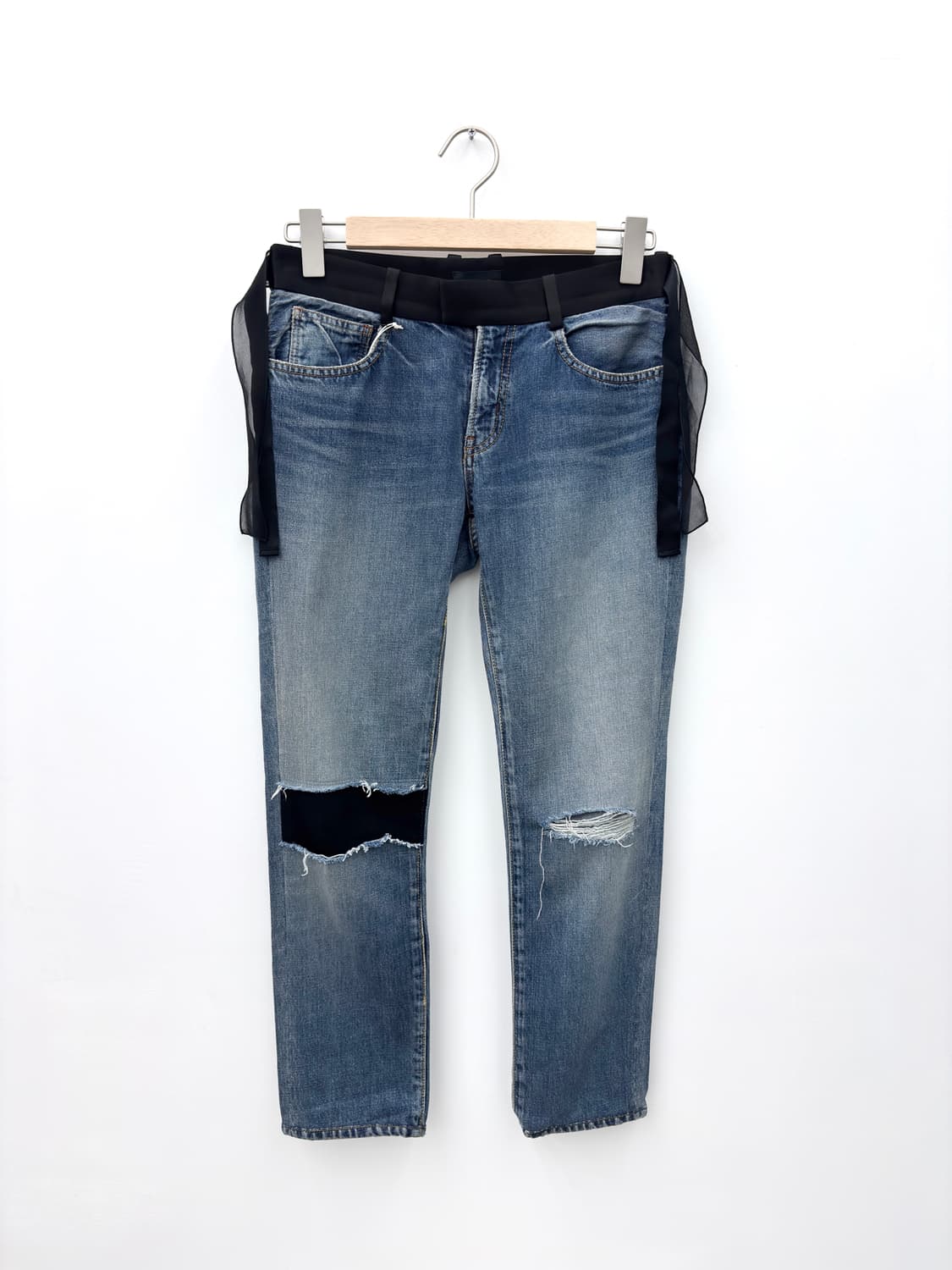 SILK DETAIL DENIM PANTS 상품이미지1
