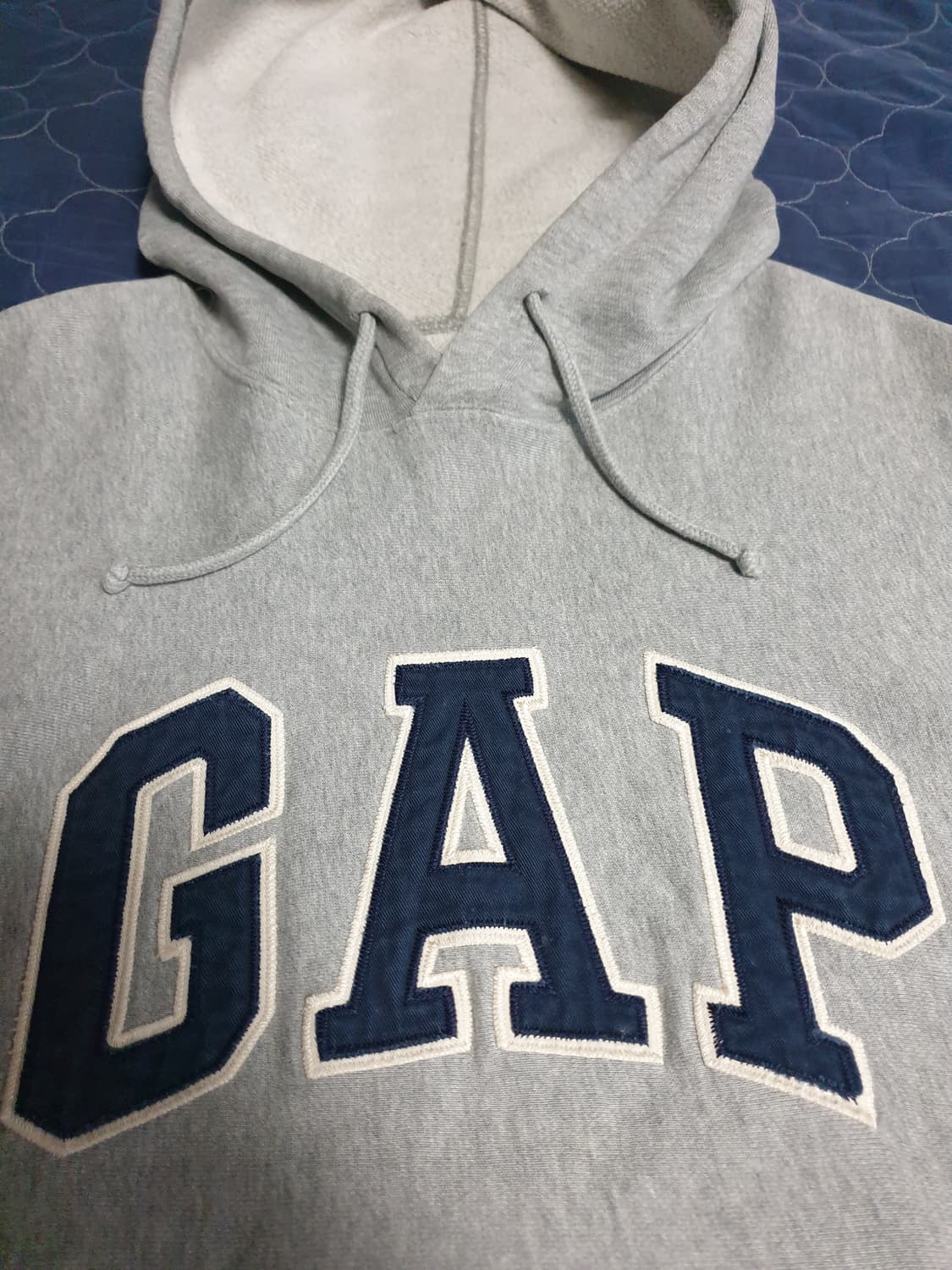 (00s) 갭 올드스쿨 패치 레터링 로고 약기모 후드티 그레이 (M) 상품이미지2