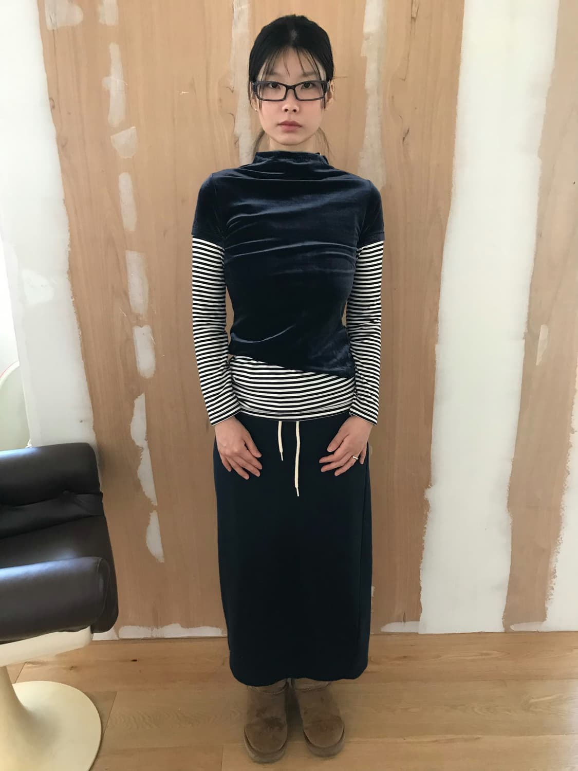 vintage navy velvet top 상품이미지3