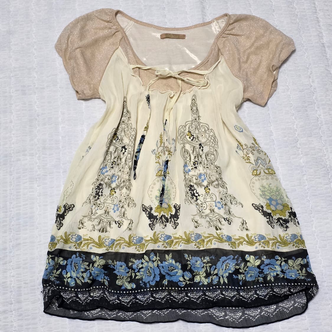 일본빈티지)오리엔탈 레이어드 글리터 쉬폰레이스 플라워 모리걸st 블라우스 상품이미지1