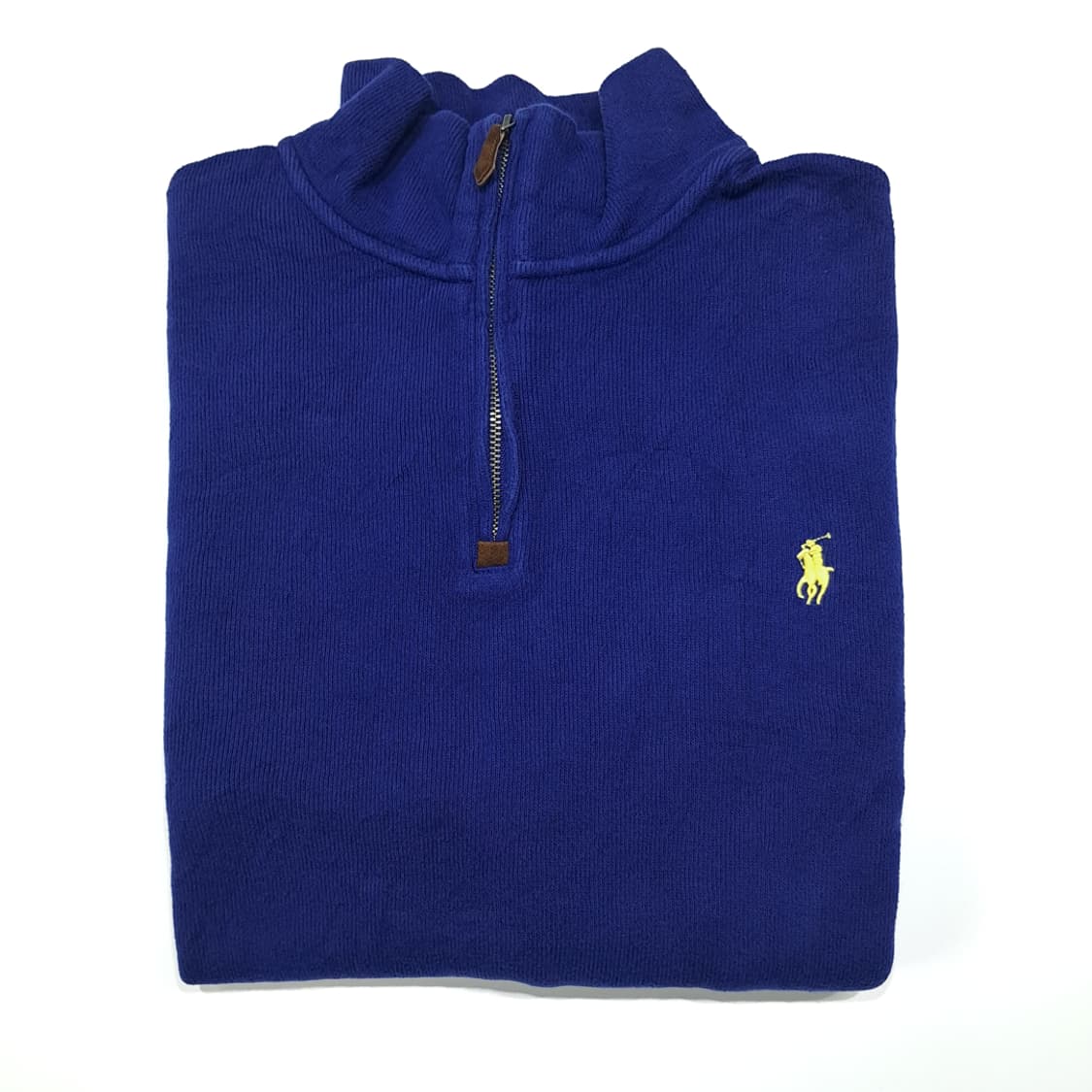 CL382 L 폴로 90s 코튼 가죽풀러 로열블루 하프집업 니트 상품이미지8