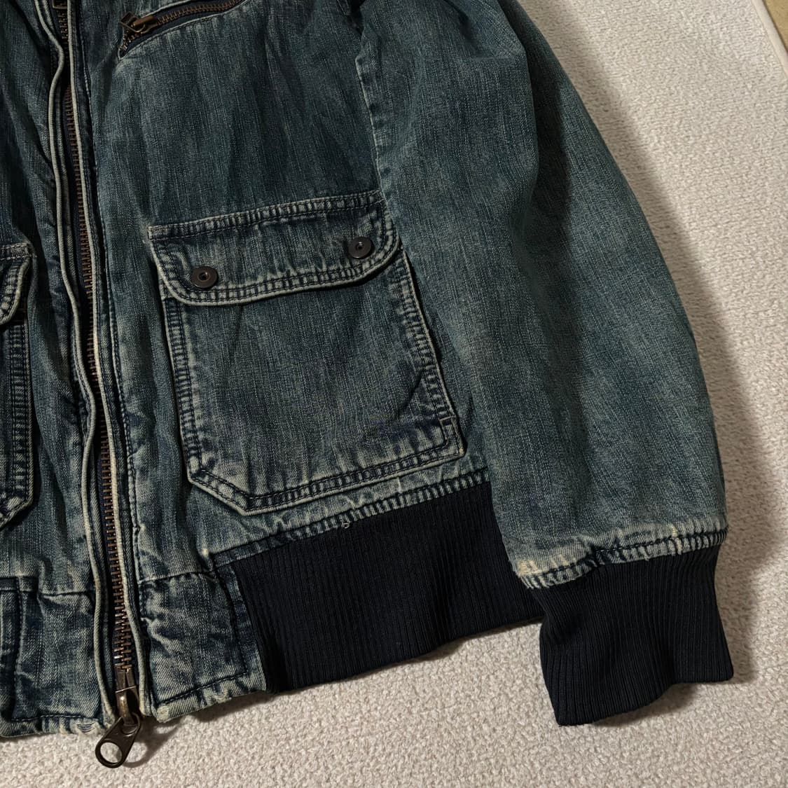 일본빈티지 johnbull 투웨이 퍼 워싱 청 무스탕 자켓 상품이미지3