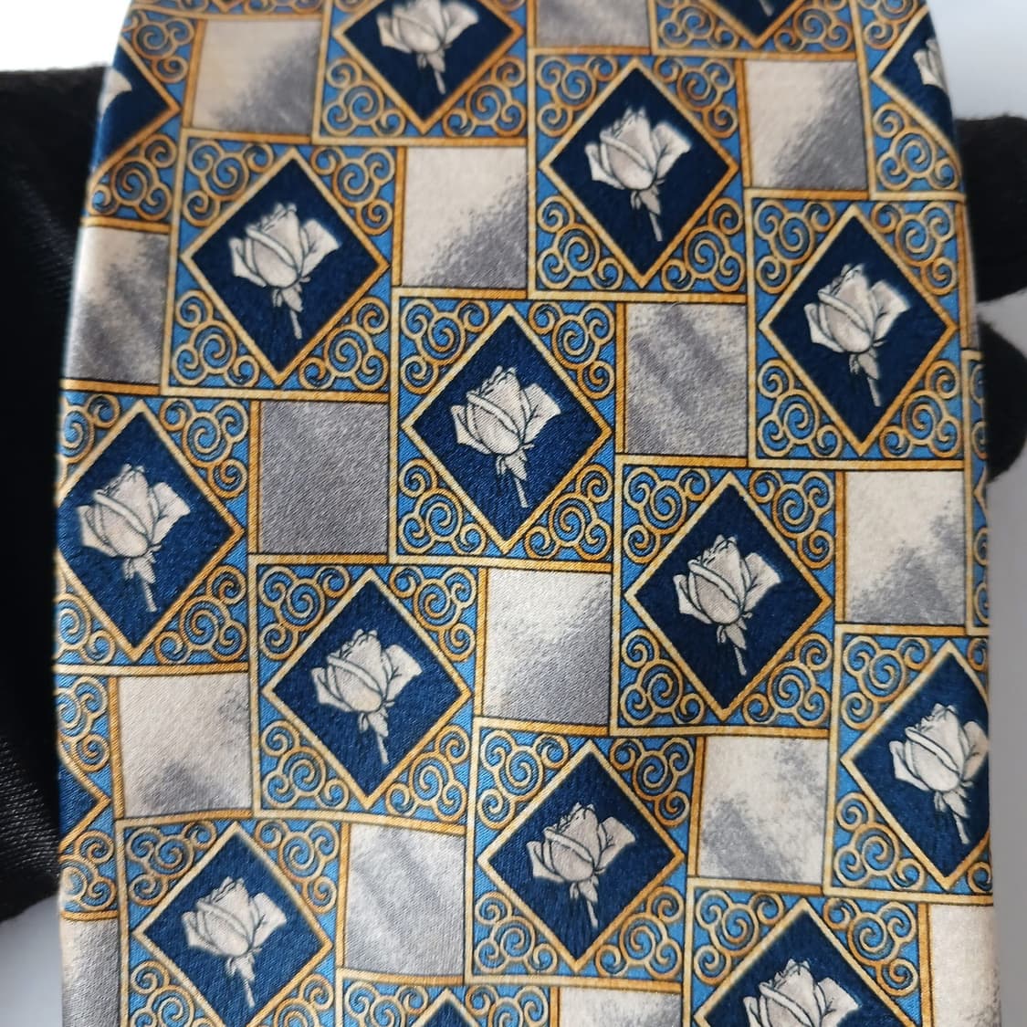 랑방 실크 기하 플라워 패턴 넥타이 9.2cm B등급 A19553 상품이미지10