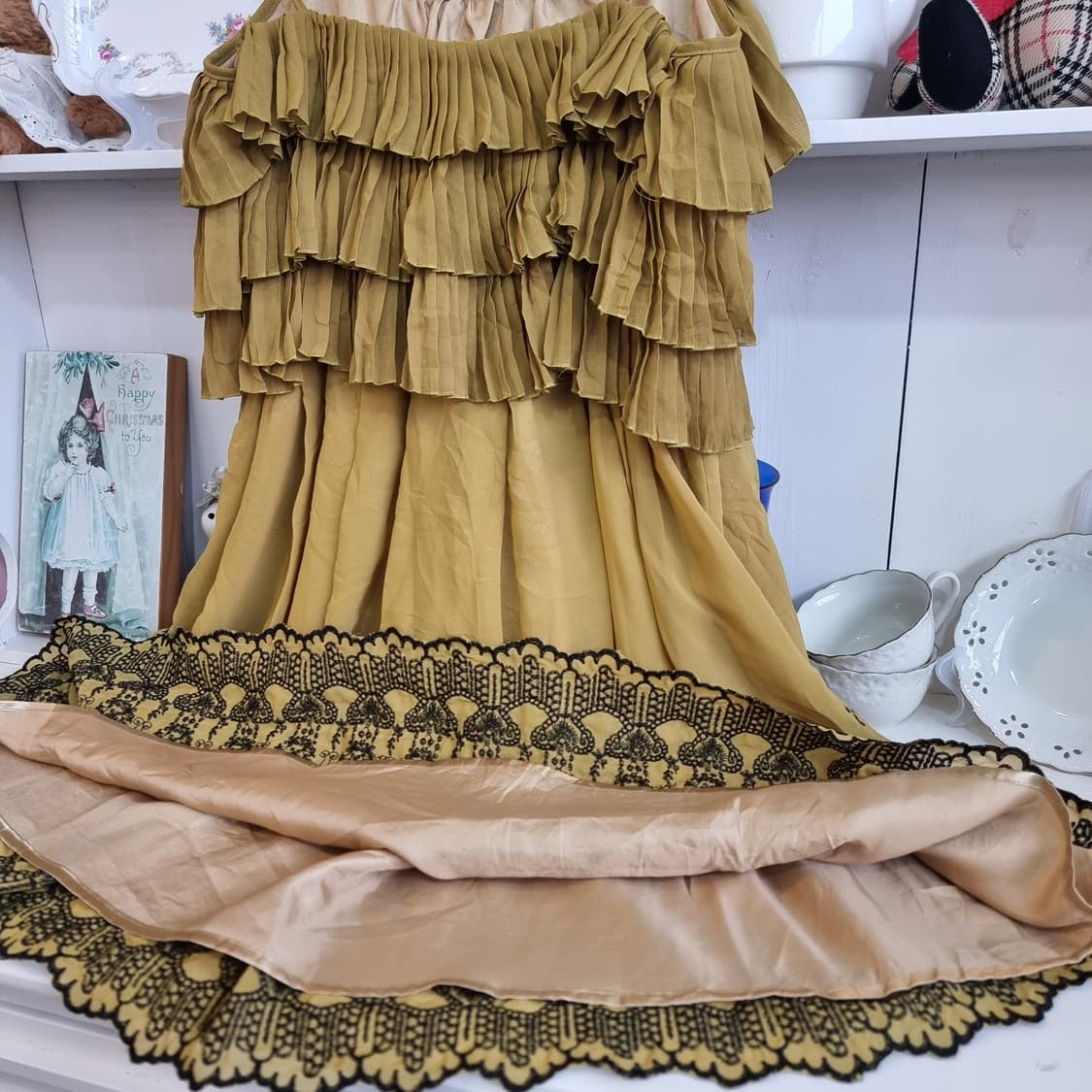 axes femme, 액시스 팜 머스터드 골드 프릴 맥시 원피스 상품이미지6