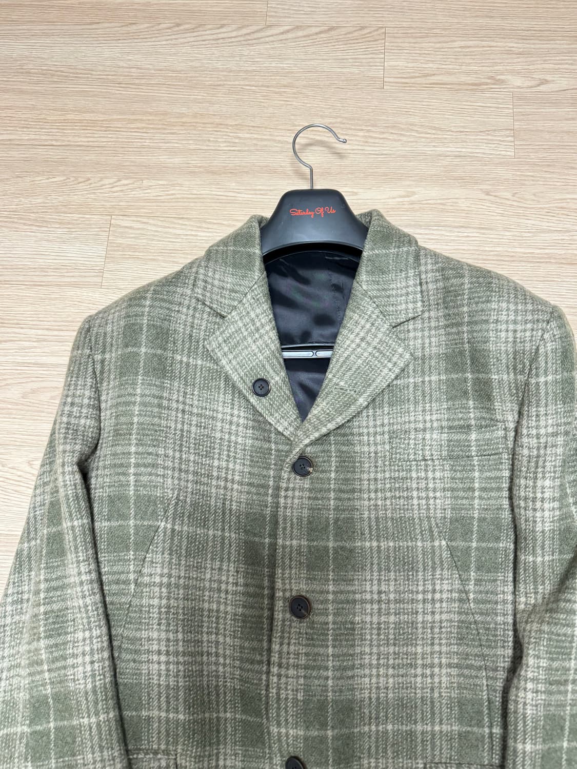 [M] stu 커브드 체크 블레이저 그린 상품이미지6