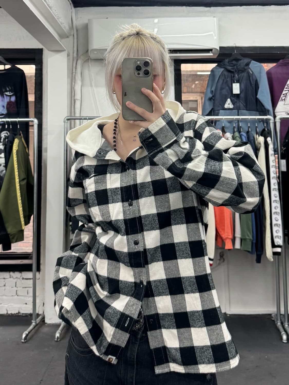 베이프 체크패턴 후드 셔츠 상품이미지2