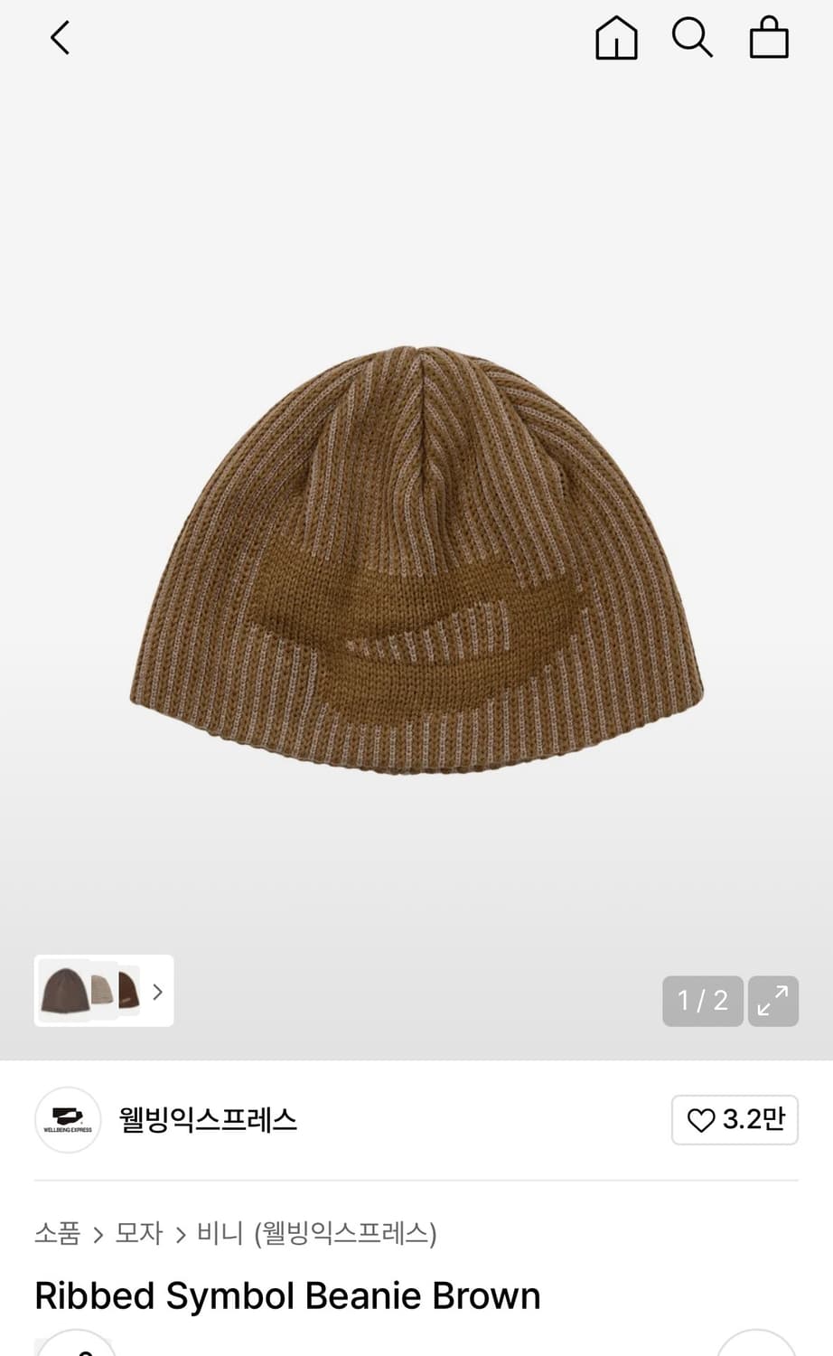 웰빙익스프레스 Ribbed Symbol Beanie Brown 상품이미지1