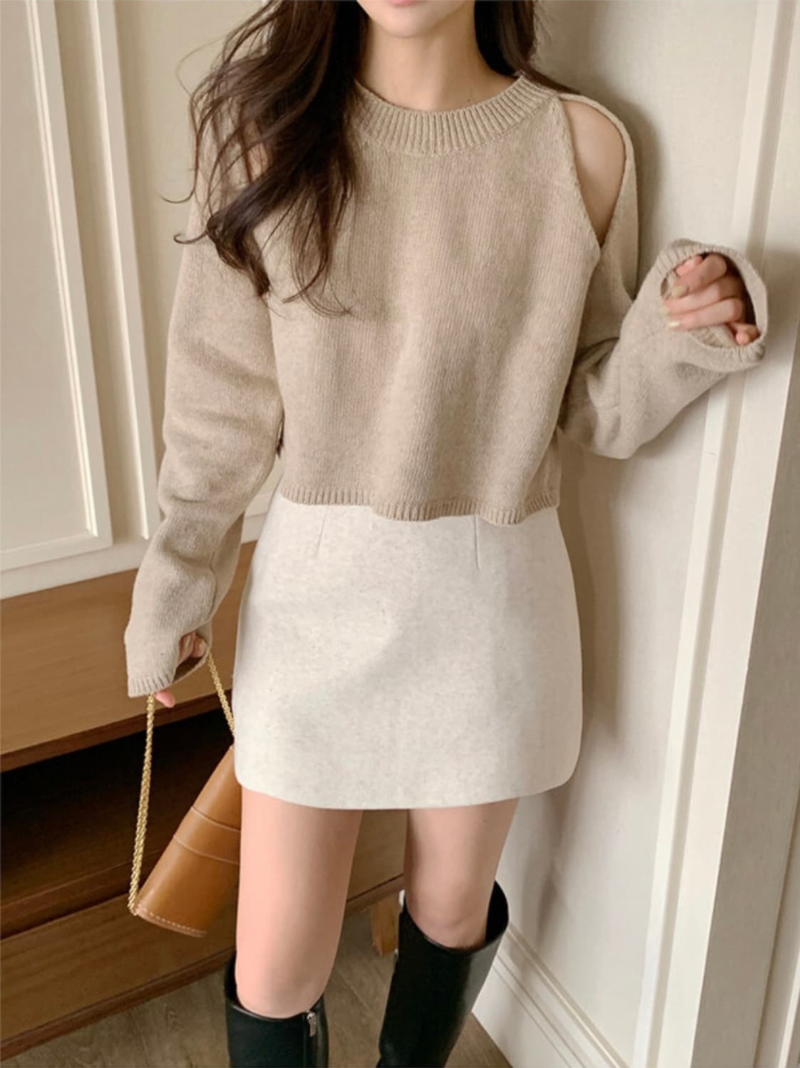 [미시착새제품] 퍼빗 누텔라 세미오프 트임니트 베이지 상품이미지4