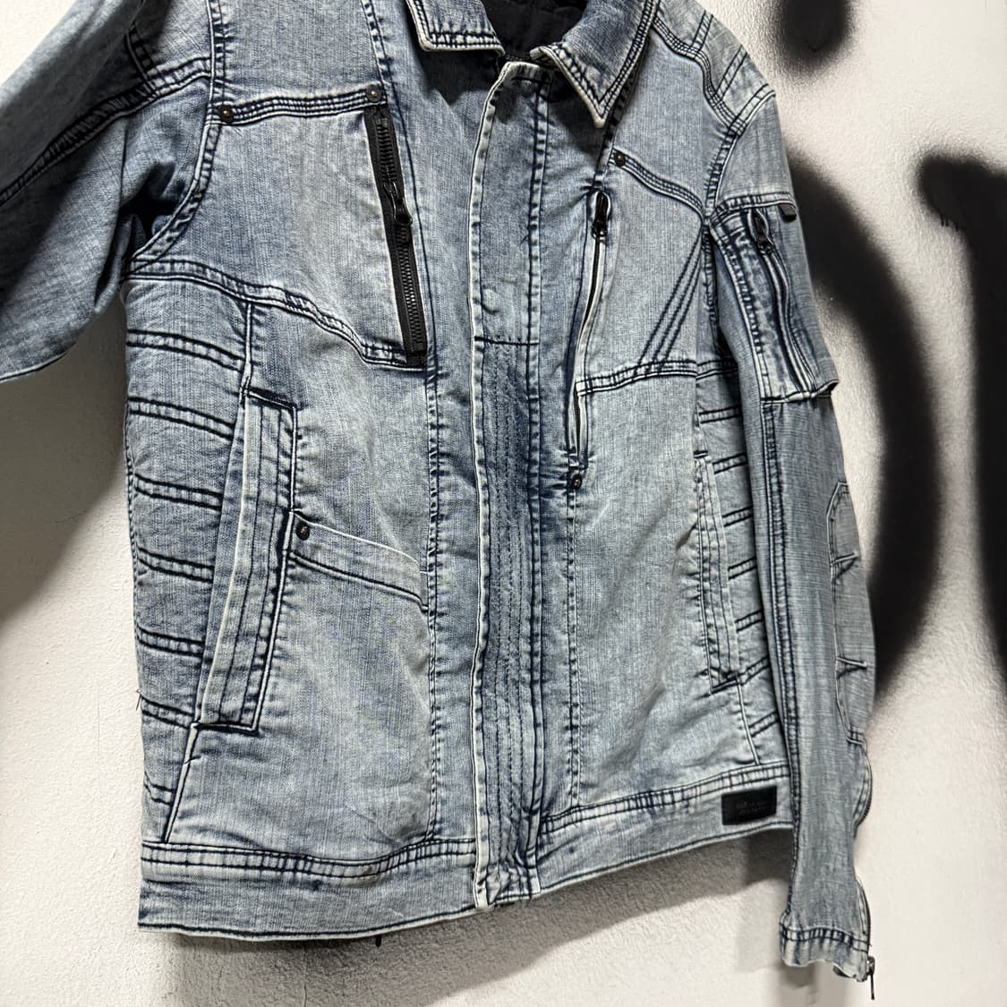 Cordura 코듀라 멀티 디테일 워싱 크롭 데님 바이커 자켓 상품이미지5