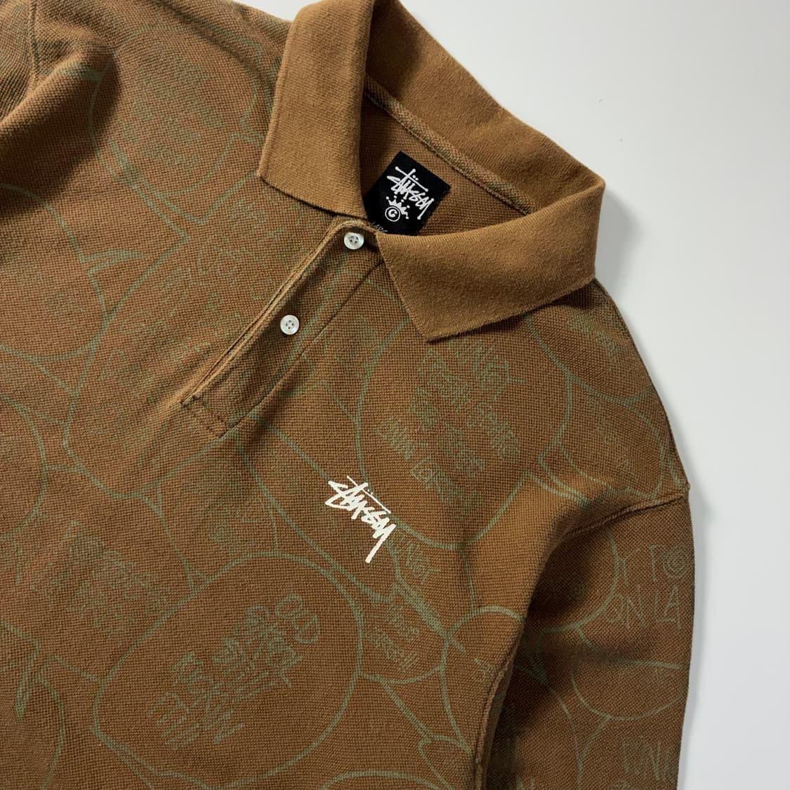 Stussy  스투시 00,s 코튼 스피치 버블 브라운 카라 티셔츠 상품이미지3