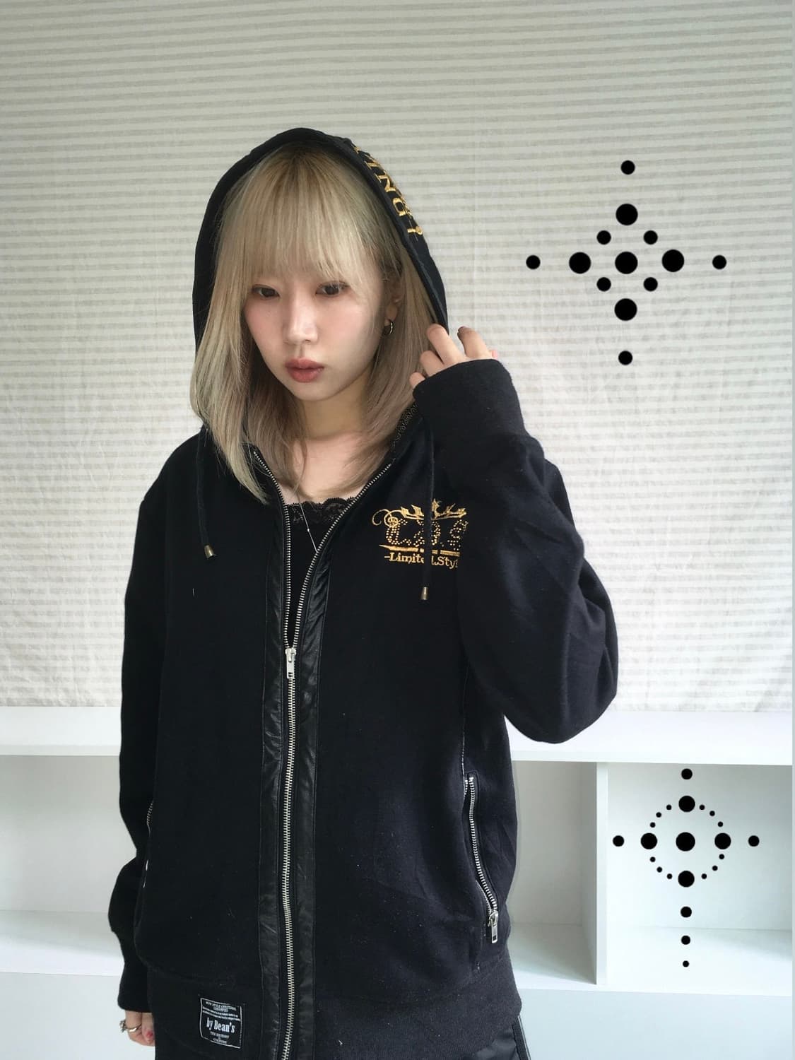 C.B.S handwork punk beads leather hood z 상품이미지1