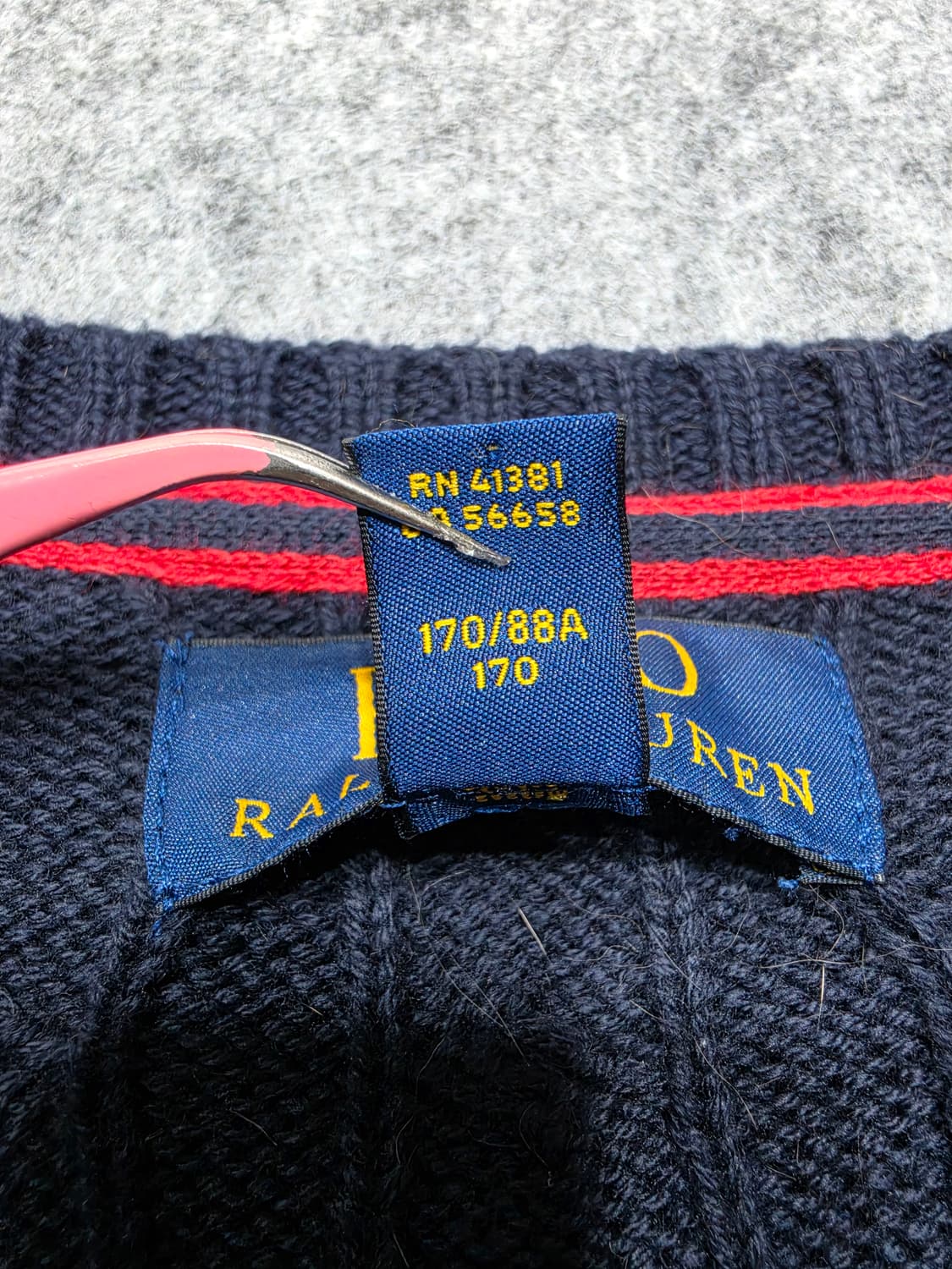 폴로 랄프로렌 케이블 꽈배기 니트 라운드넥 니트 네이비 보이즈 XL 상품이미지5