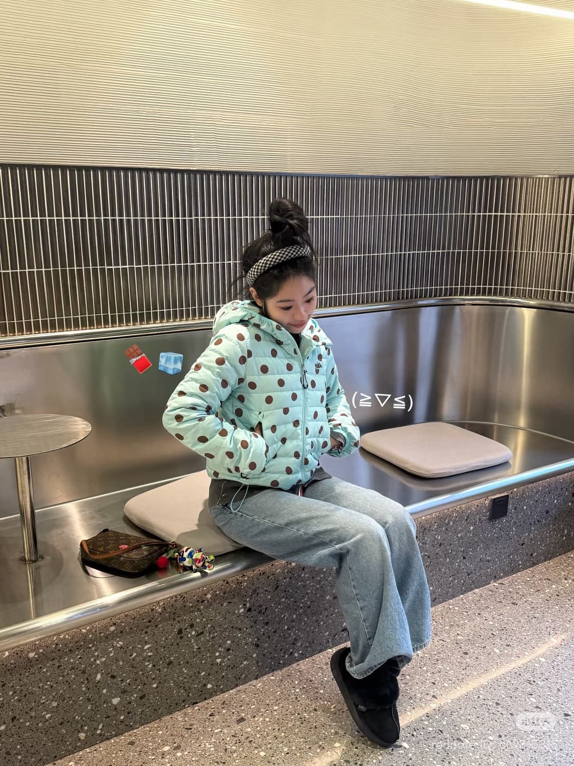 Blue Polka Dot Light Down Jacket 상품이미지3