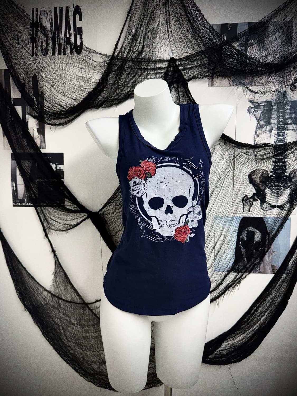 Skull rose printing sleeveless 상품이미지1