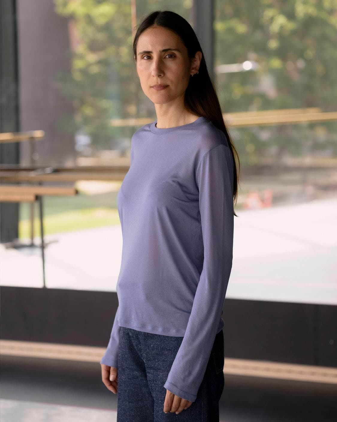 [S,M,L]베이스레인지 Bamboo 롱 슬리브리스 탑/블루 상품이미지4