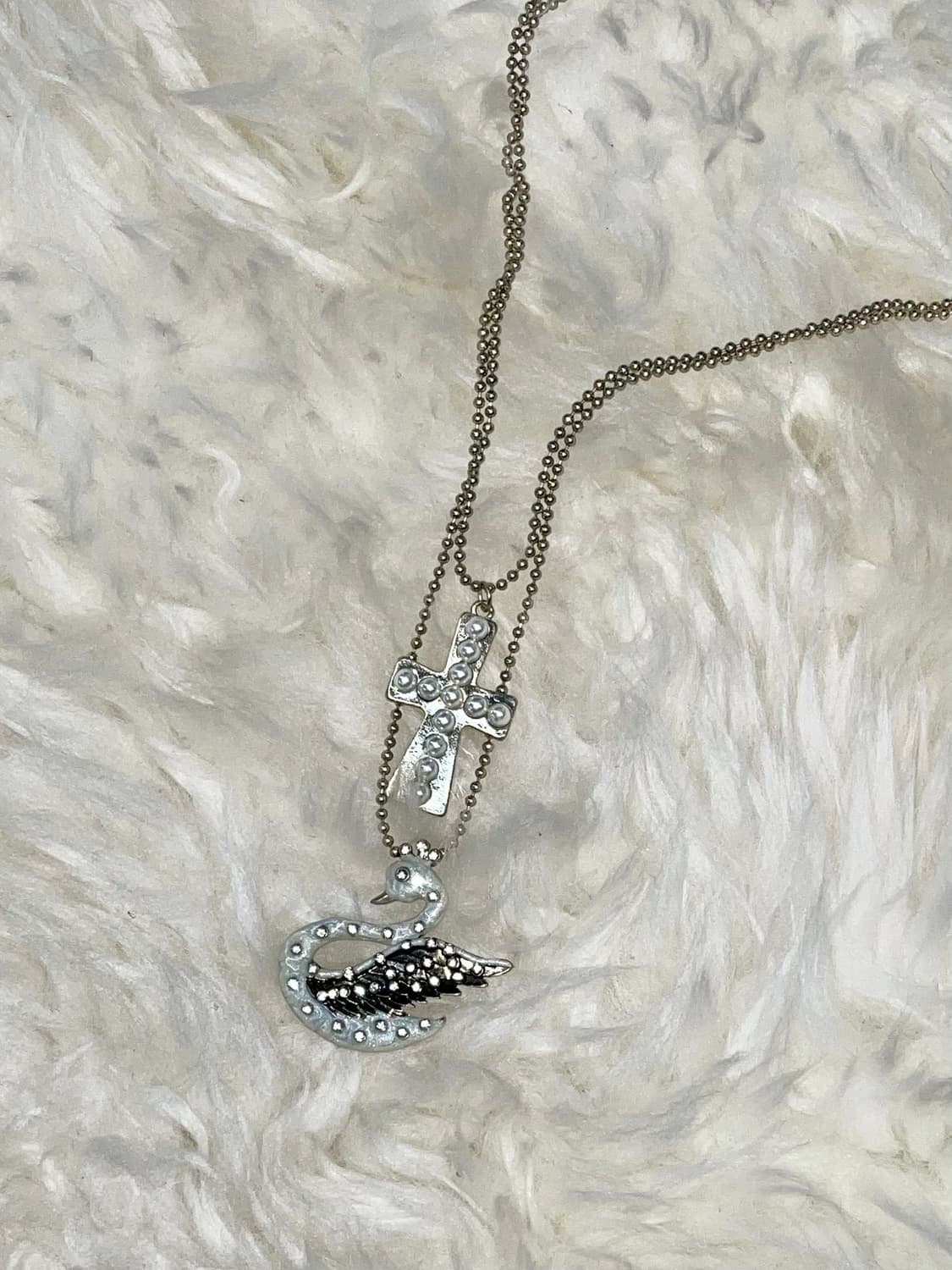 빈티지 레이어드 스완 십자가 네크리스 상품이미지4