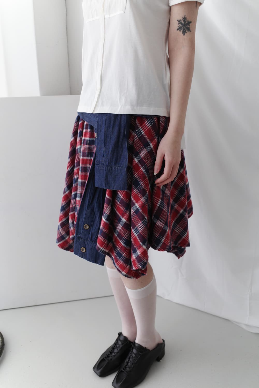 check unbalanced denim skirt  상품이미지6