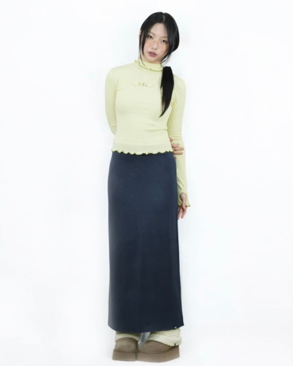 어스지구 SLIM KNIT LONG SKIRT_NAVY 상품이미지1