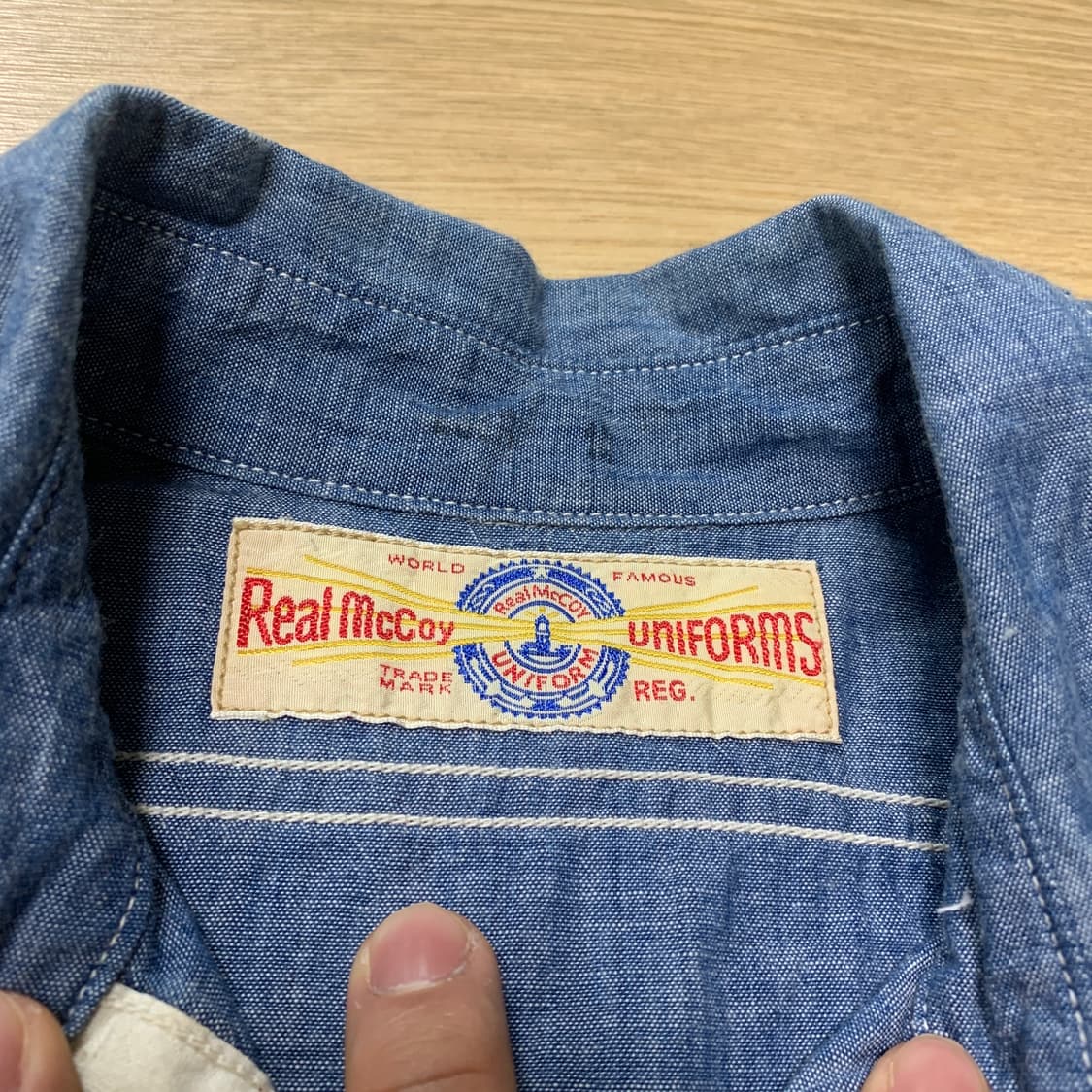 90-95)Real McCoy's 리얼맥코이 USN 샴브레이 반팔 셔츠 상품이미지3