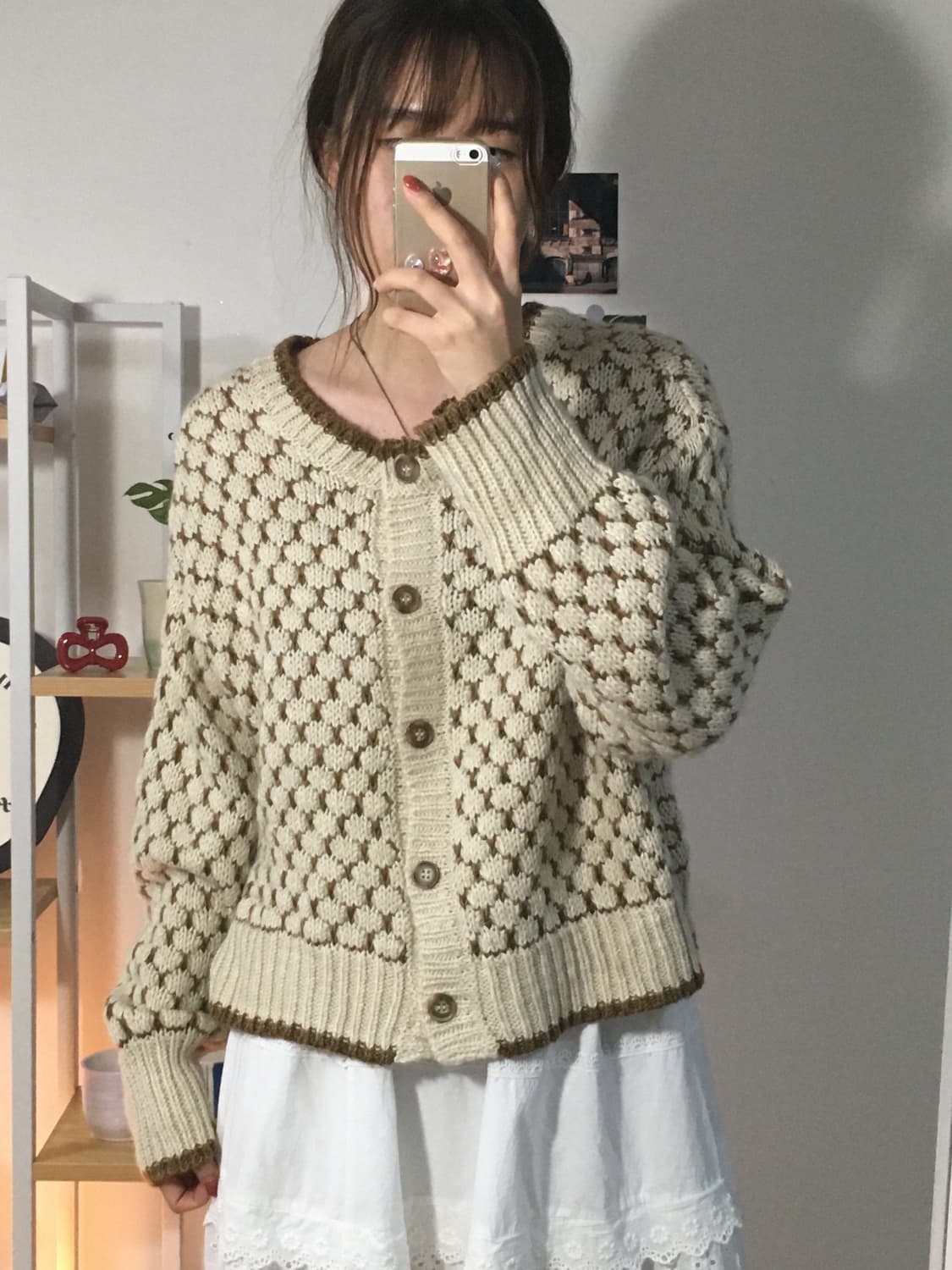 브라운 와플 가디건 상품이미지3