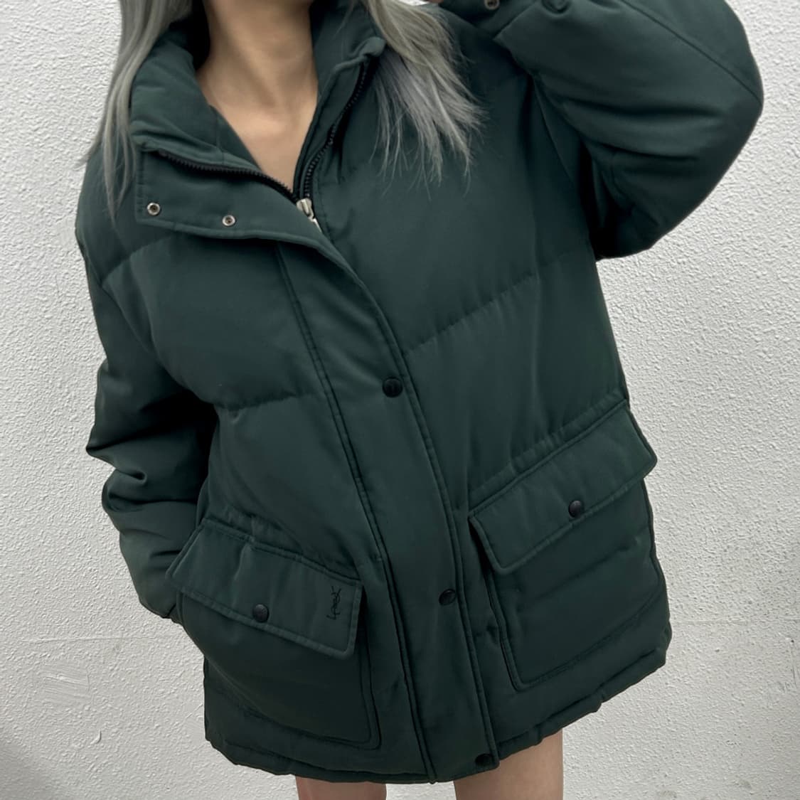 입생로랑 포켓 미니로고 딥그린 패딩 자켓 100 상품이미지1