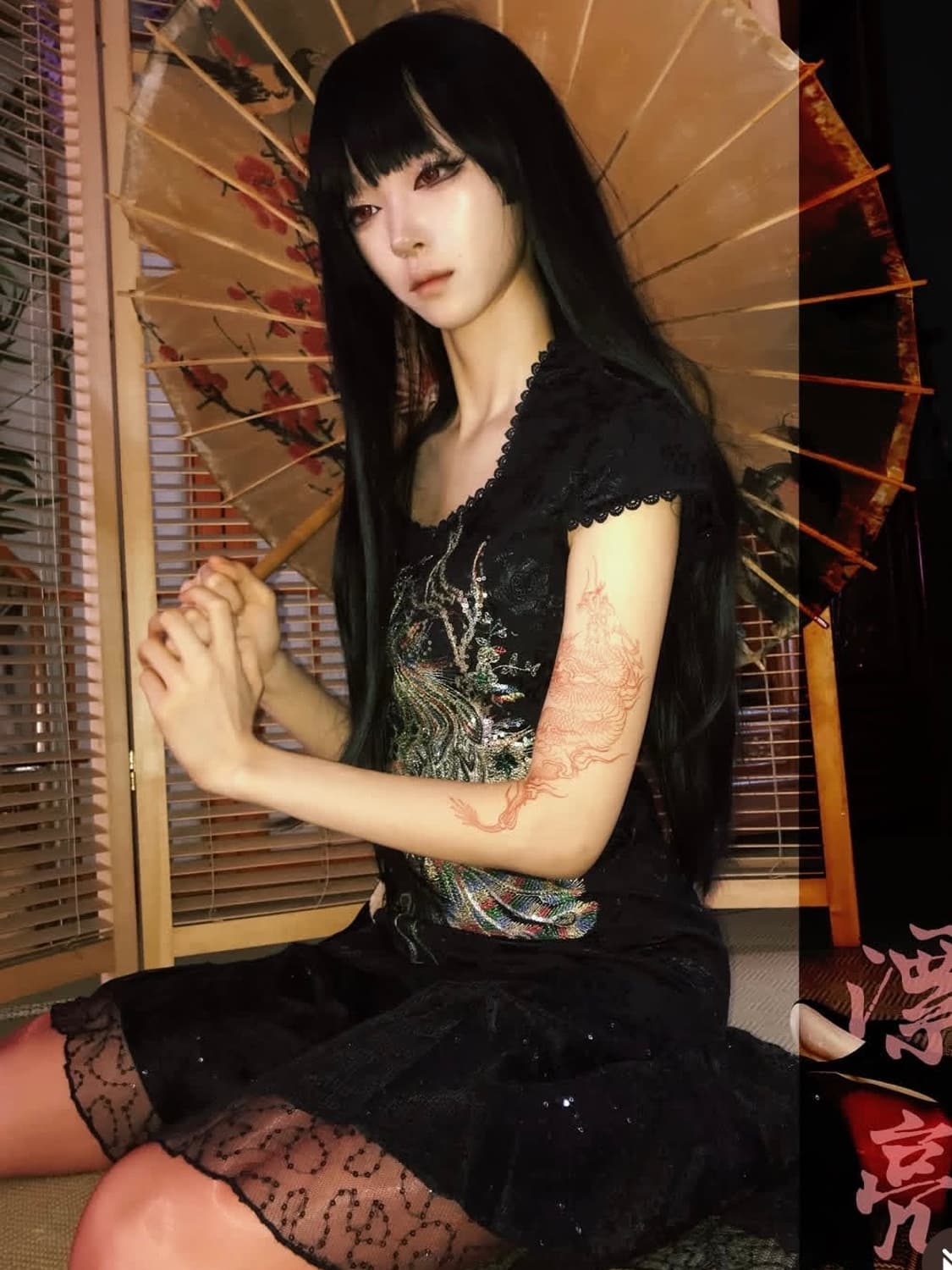 피아오량 Embroidered Phoenix midi dress (bla 상품이미지1