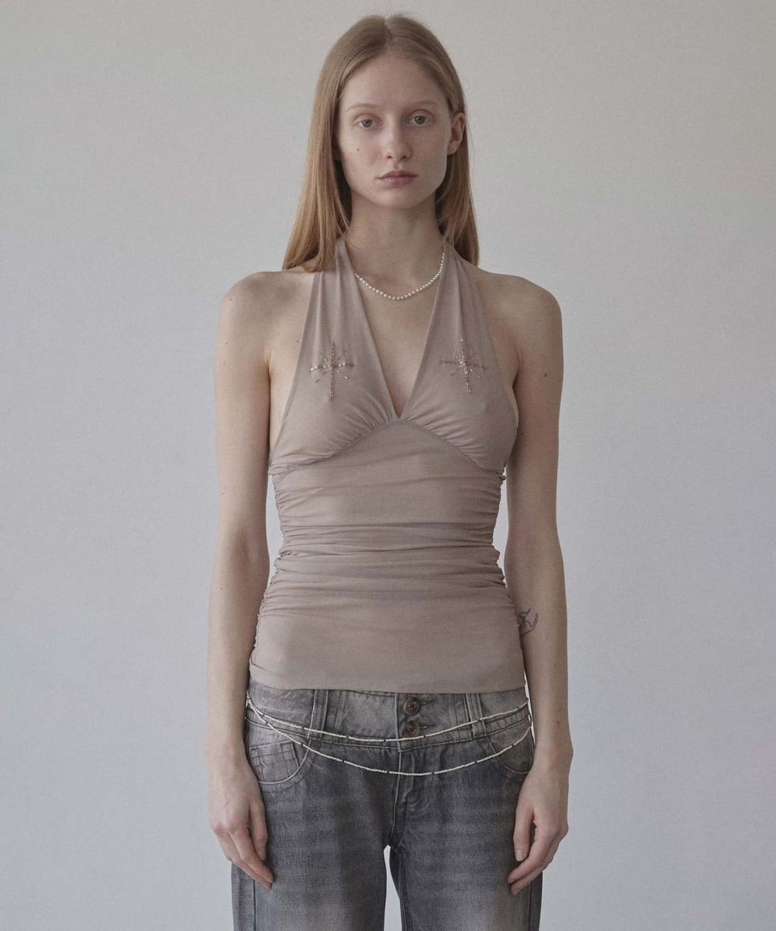 스컬프터 Beaded Mesh Halter Top Skin 상품이미지2