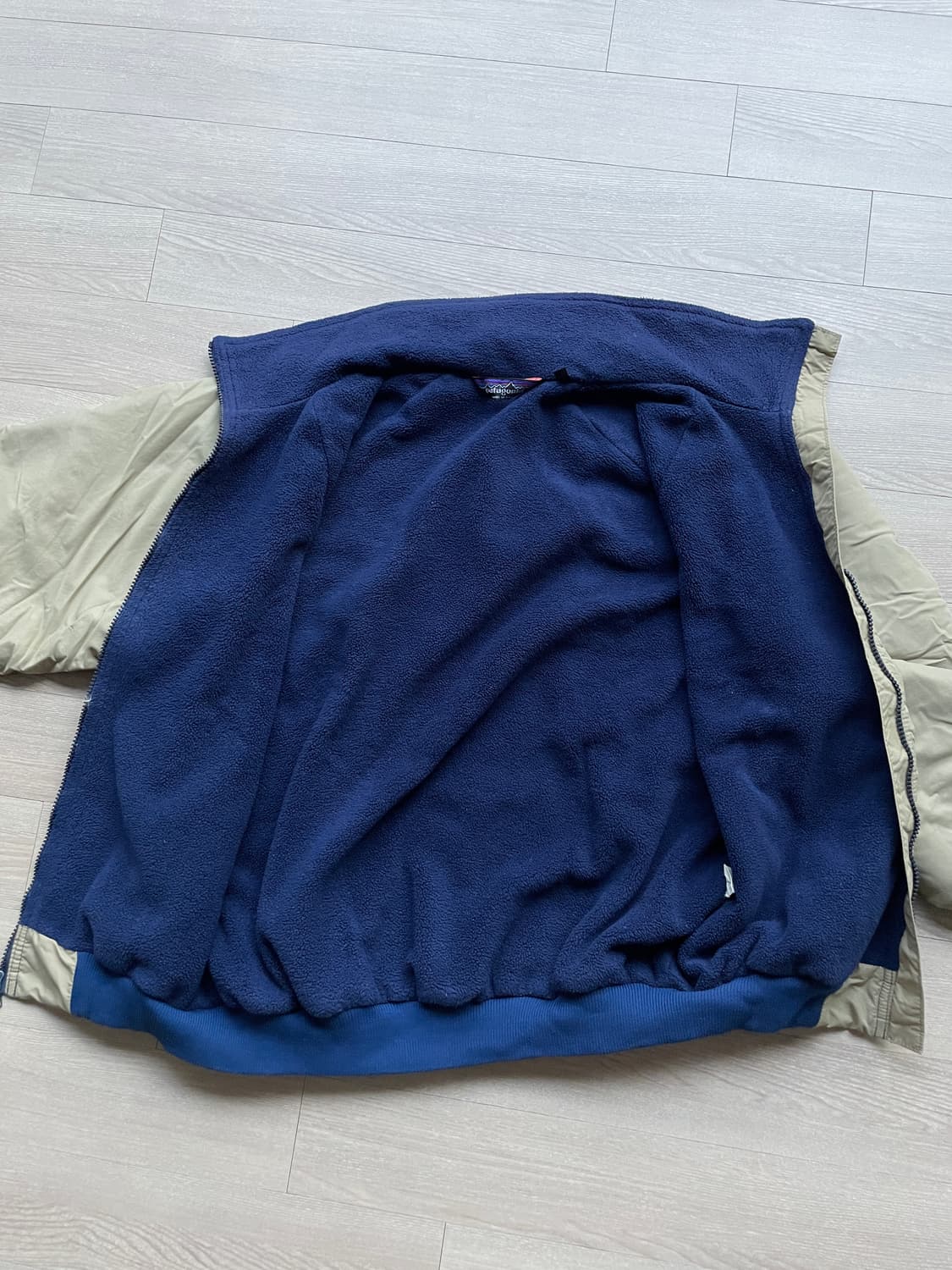 80s 파타고니아 쉘드 신칠라 베이지 네이비 봄버 자켓 rare usa 상품이미지6