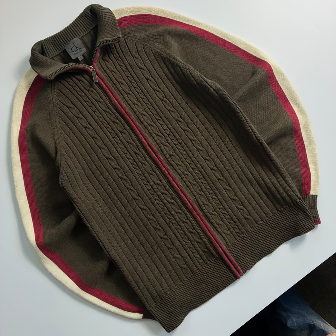 Calvin klein  캘빈클라인 코튼 사이드라인 케이블 니트집업 상품이미지2
