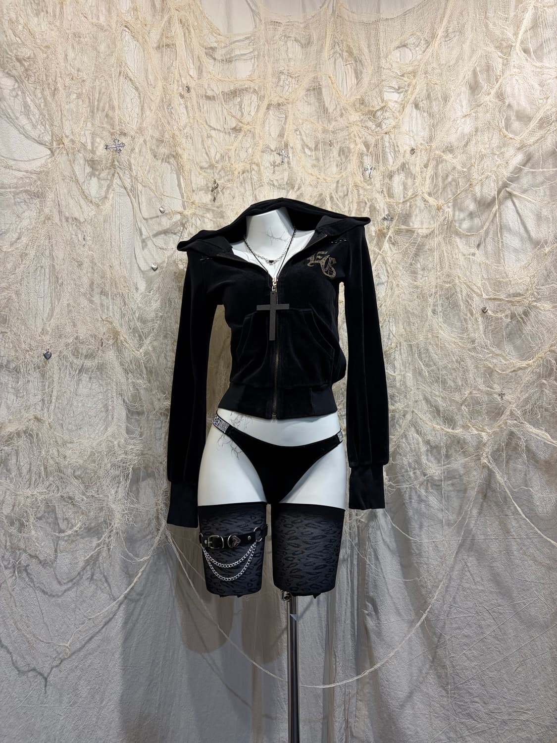 EGOIST Velvet gold crop hoodie-zip up 상품이미지6