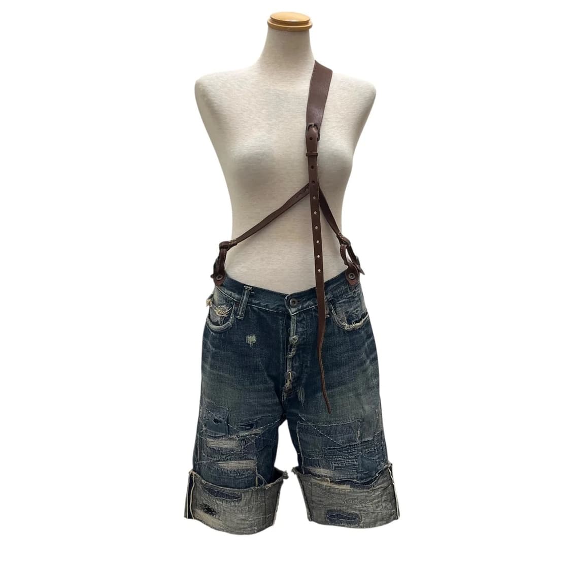 캐피탈 레더 서스펜더 데님 반바지 상품이미지1