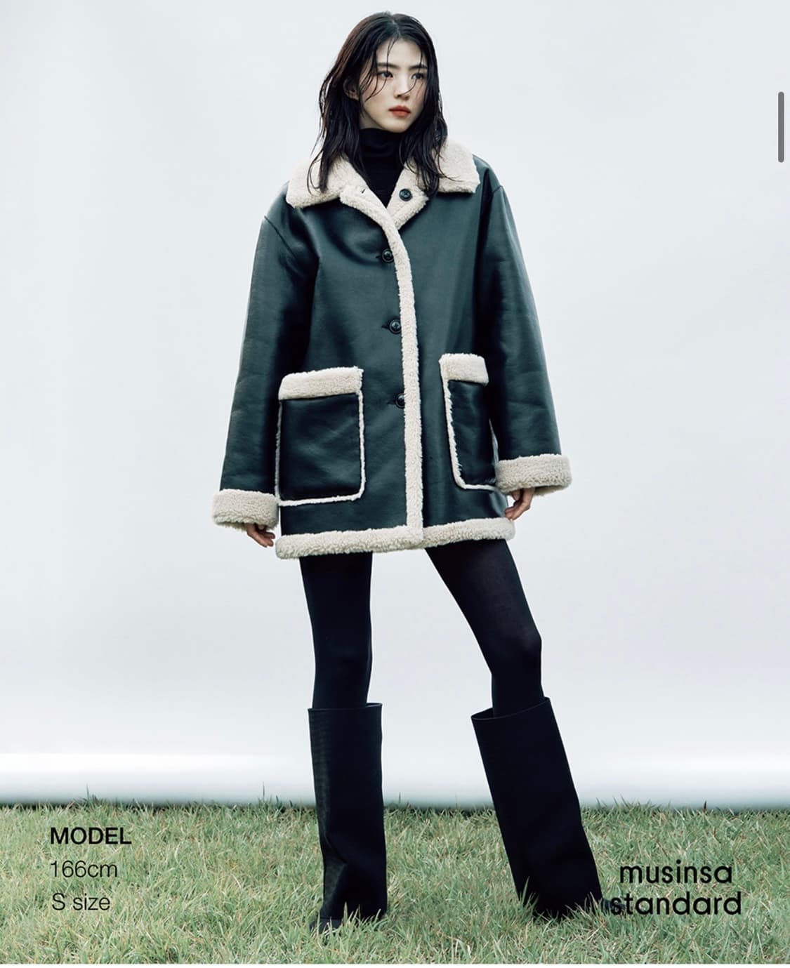 우먼즈 리버서블 신세틱 레더 시어링 하프 코트 상품이미지1