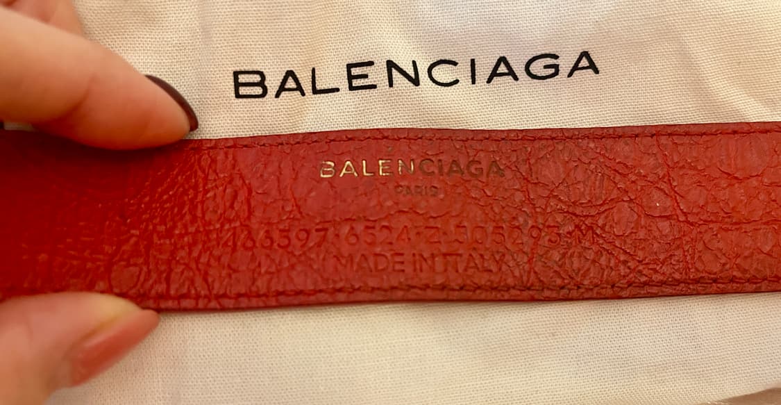 발렌시아가 Balenciaga 로고 커프 레더 팔찌 레드 M  상품이미지5