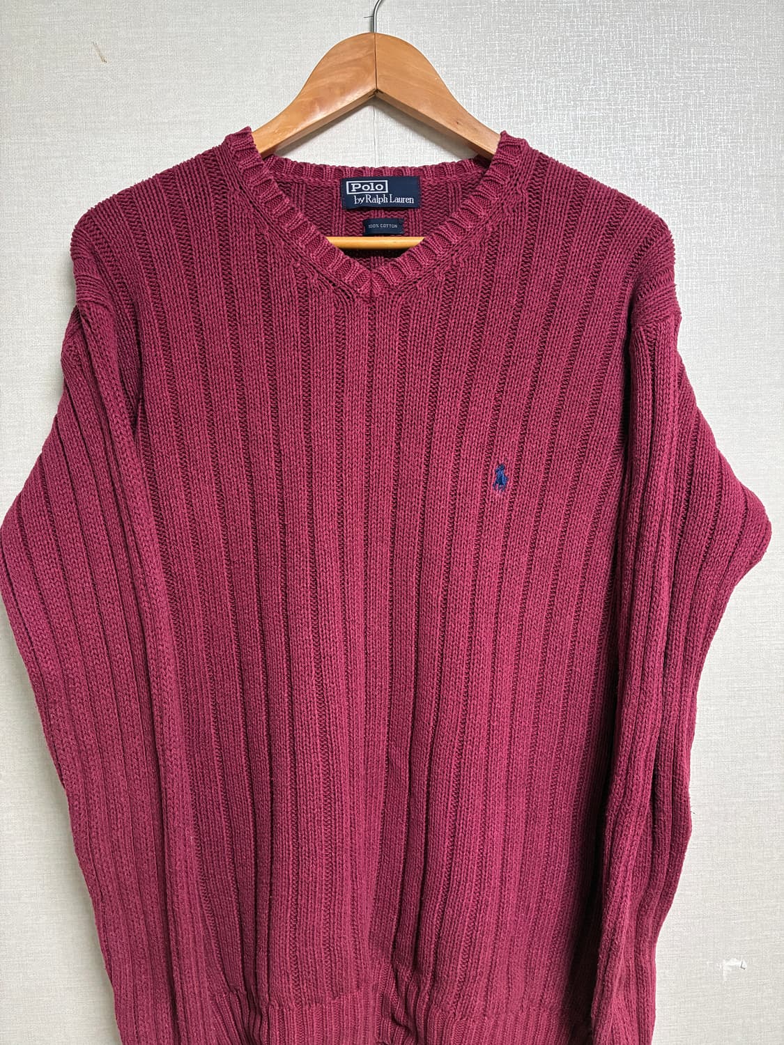 빈티지 폴로 브이넥 니트 빈티지 레드 M 상품이미지2