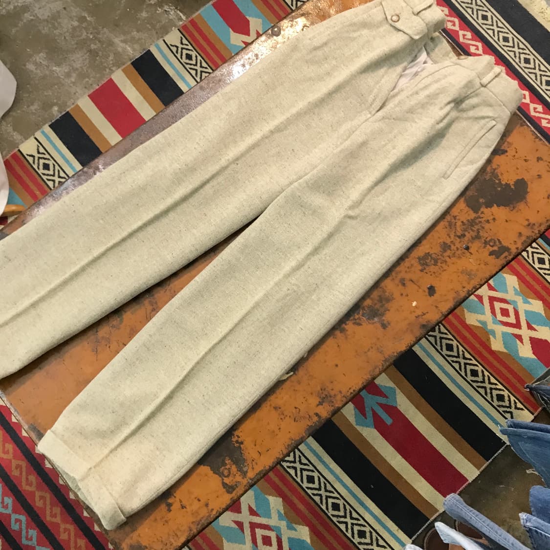 엘르 베이지 헤링본 패턴 울 트라우저 슬랙스 허리 24 사이즈  상품이미지3