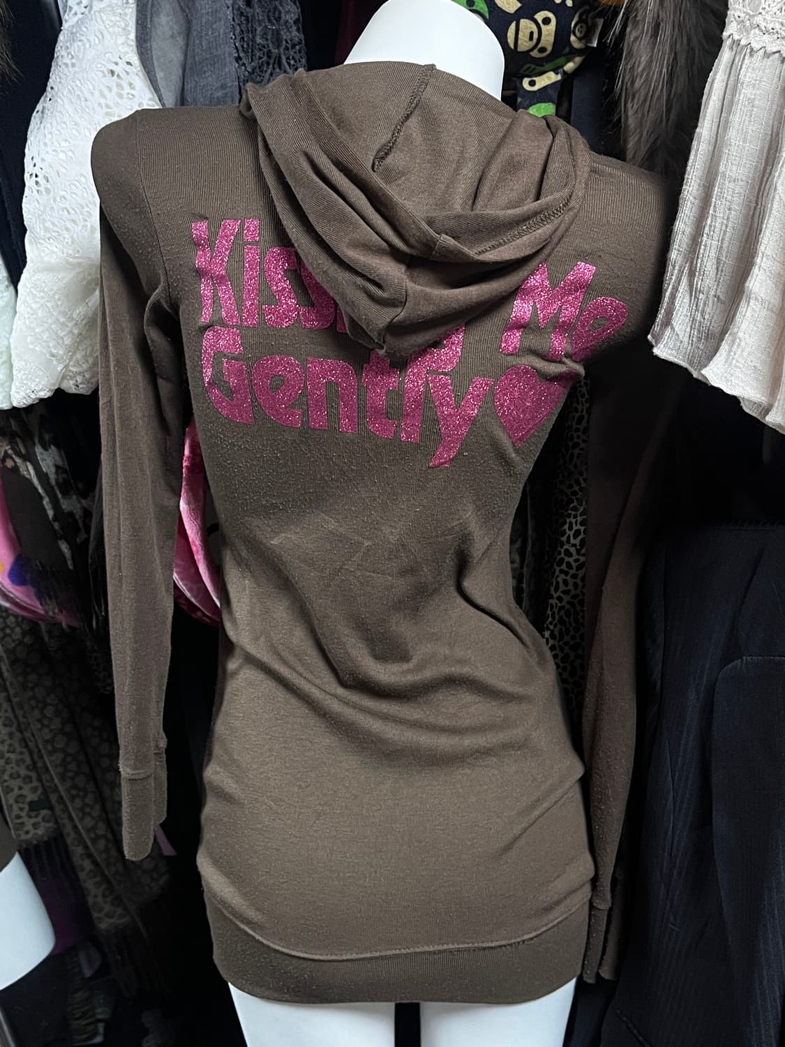 y2k 브라운 핑크 글리터 롱 후드티 상품이미지2