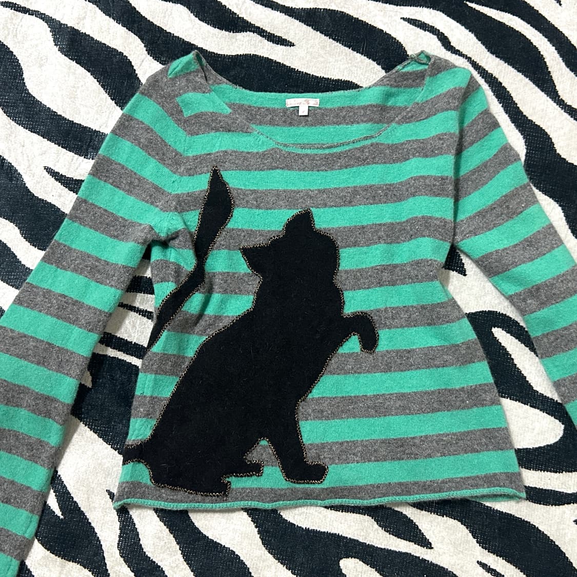 일본빈티지 Lux Lux Lux mint stripe cat knit  상품이미지2